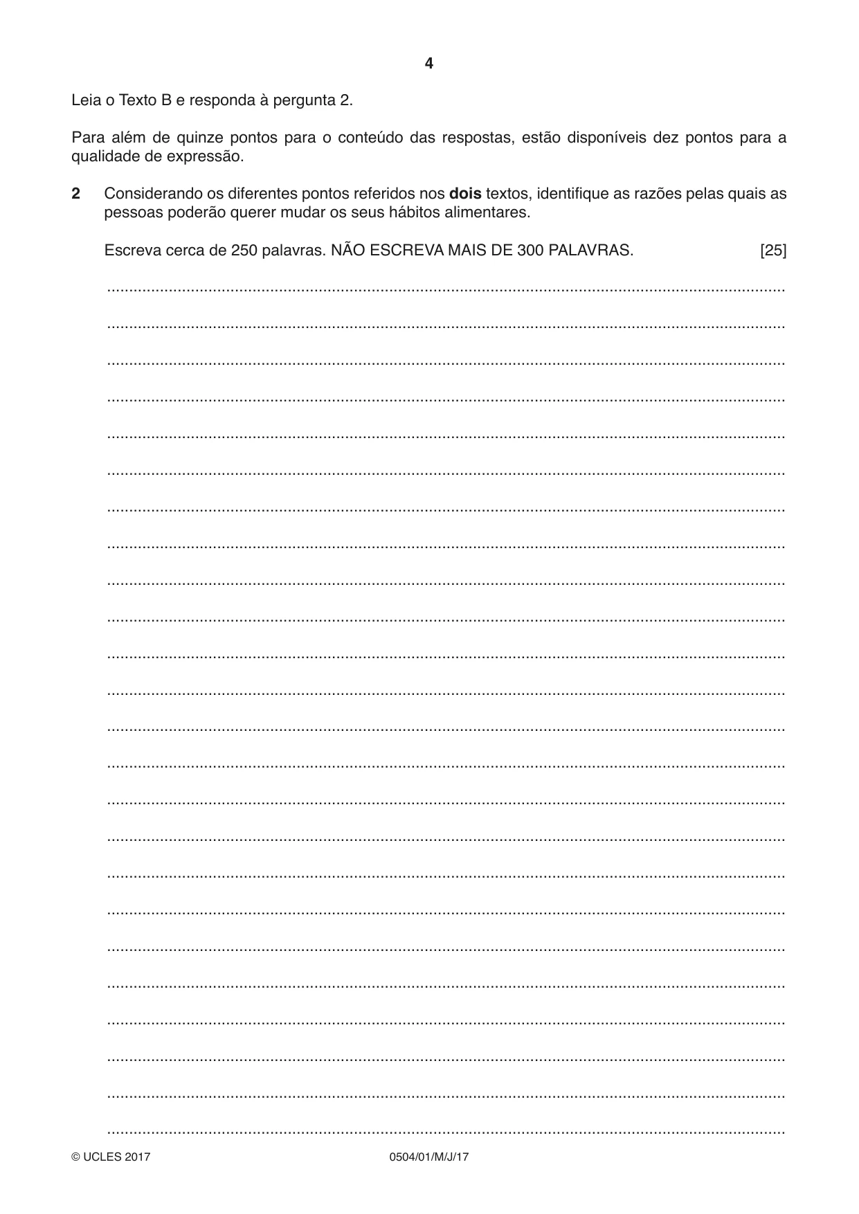 Cambridge IGCSE Portuguese - First Language 0504 2017 May/June Paper 1 · Variant 1 question paper, page 4 of 8