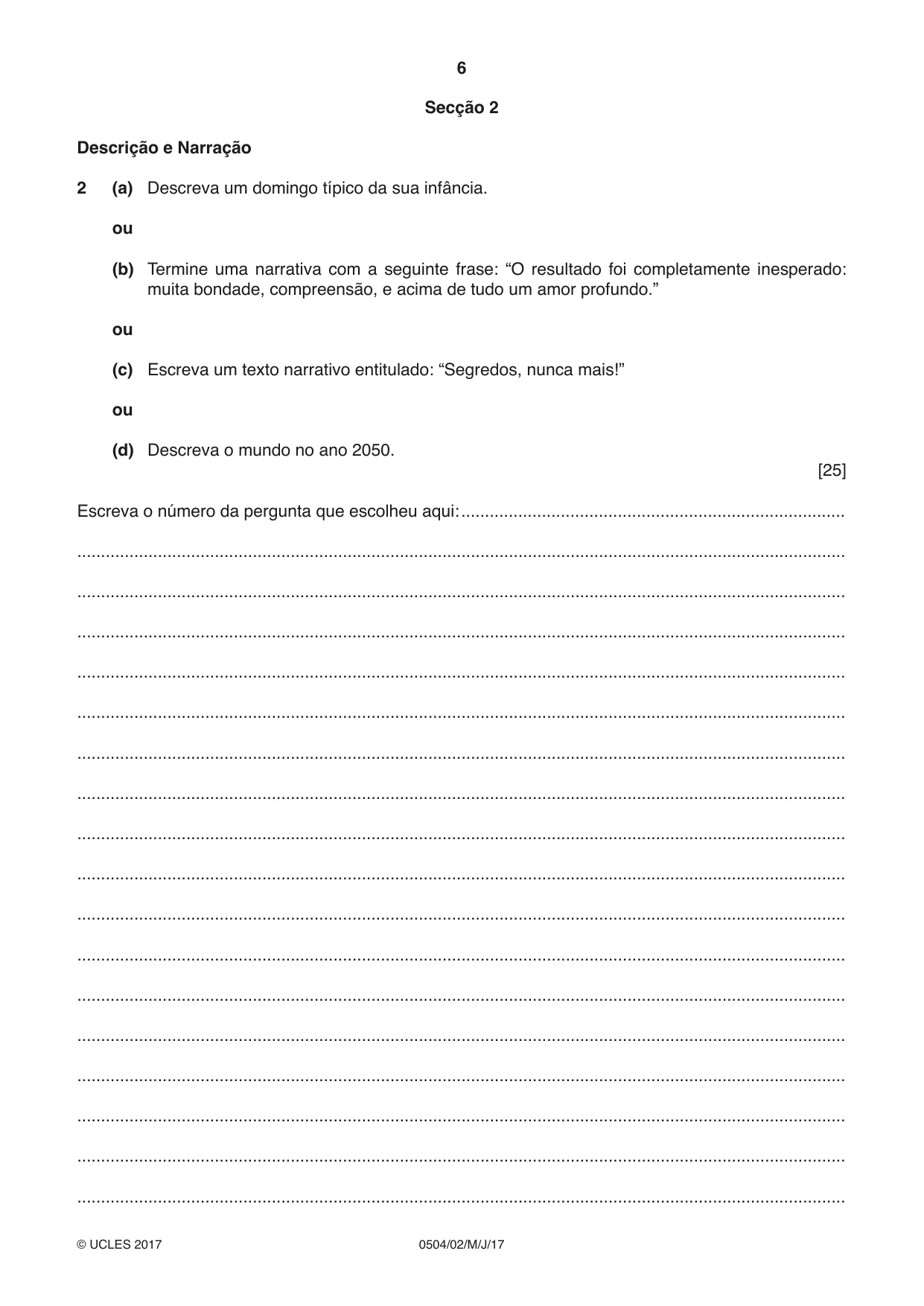Cambridge IGCSE Portuguese - First Language 0504 2017 May/June Paper 2 · Variant 1 question paper, page 6 of 12