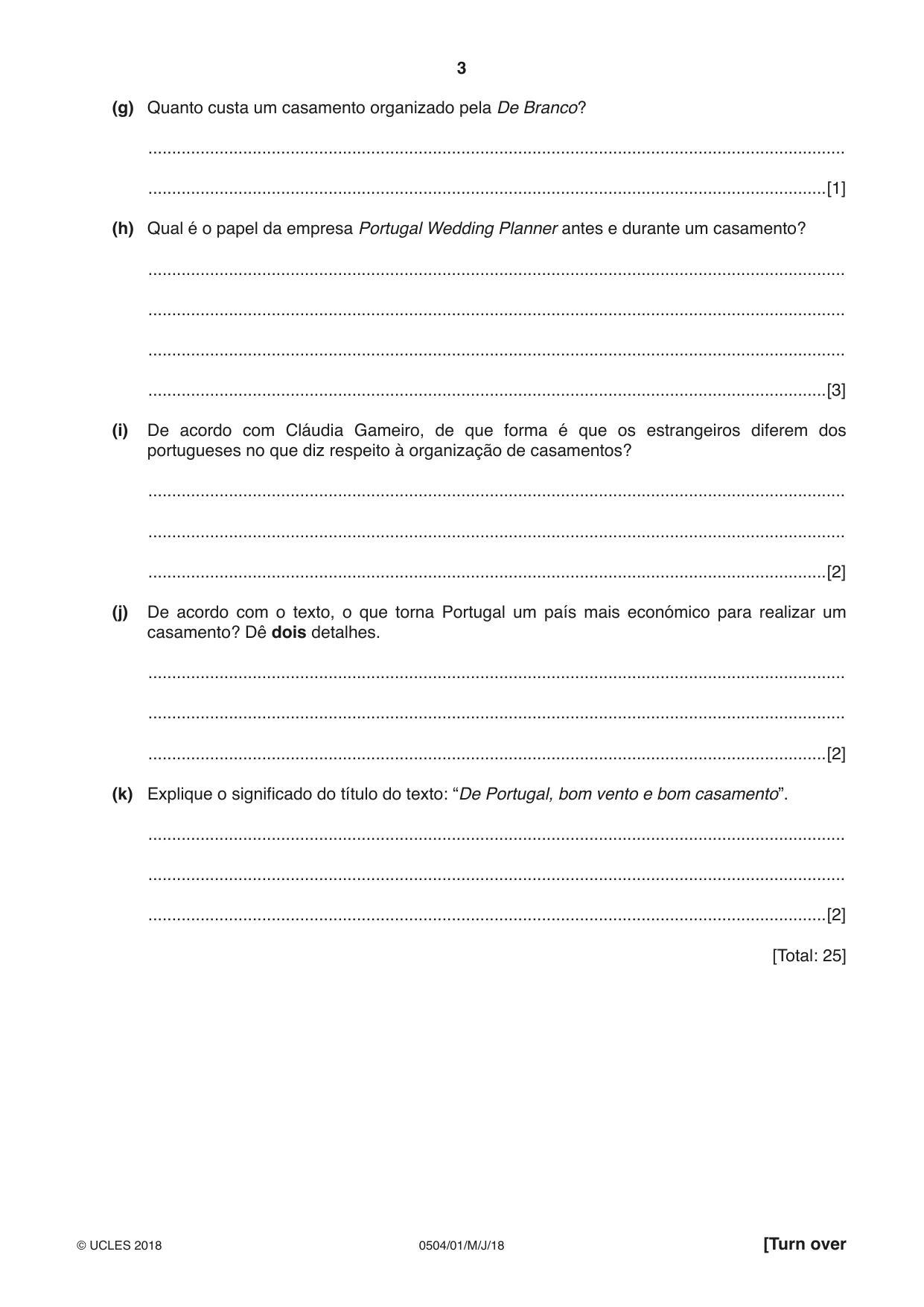 Cambridge IGCSE Portuguese - First Language 0504 2018 May/June Paper 1 · Variant 0 question paper, page 3 of 8