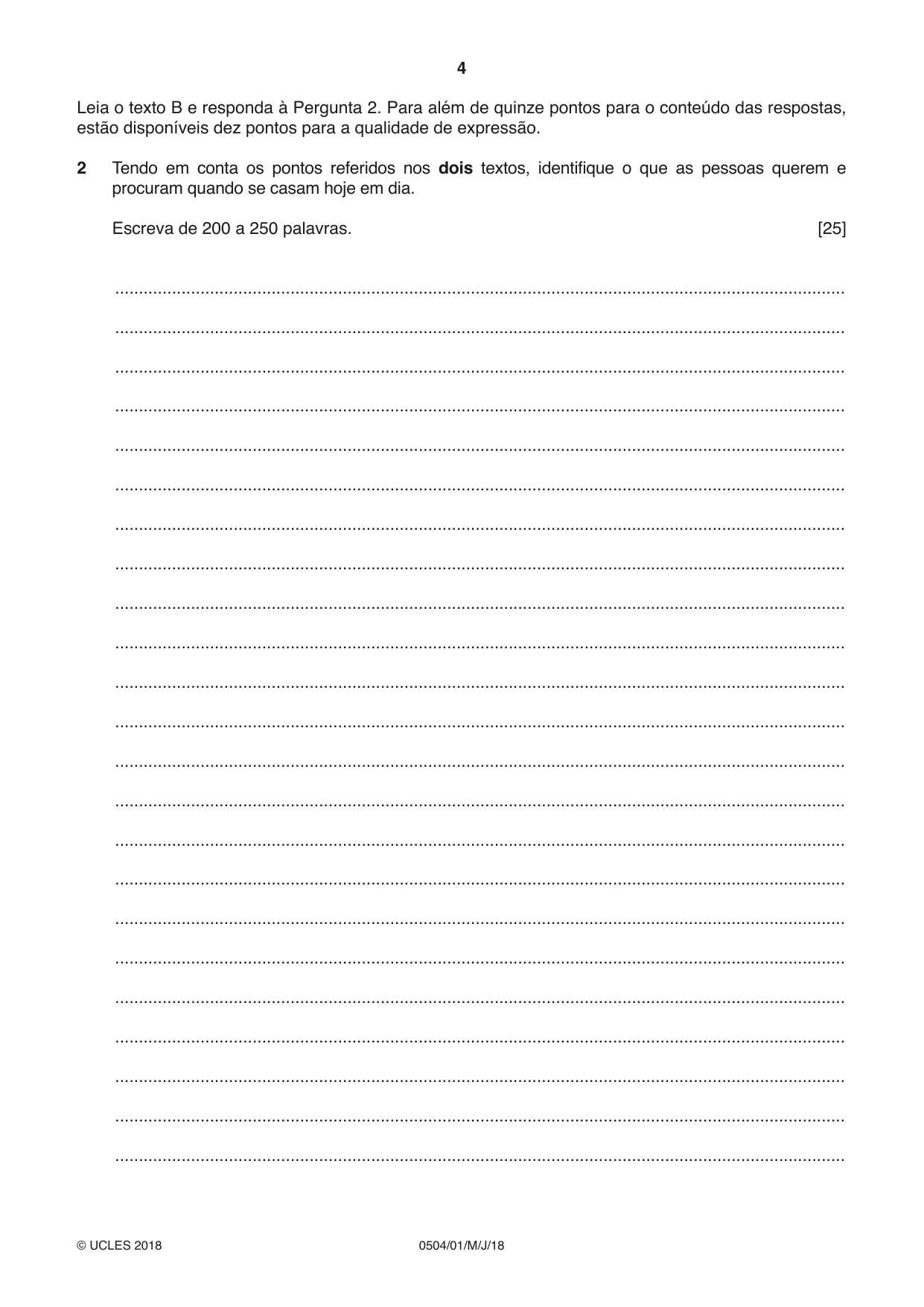 Cambridge IGCSE Portuguese - First Language 0504 2018 May/June Paper 1 · Variant 0 question paper, page 4 of 8
