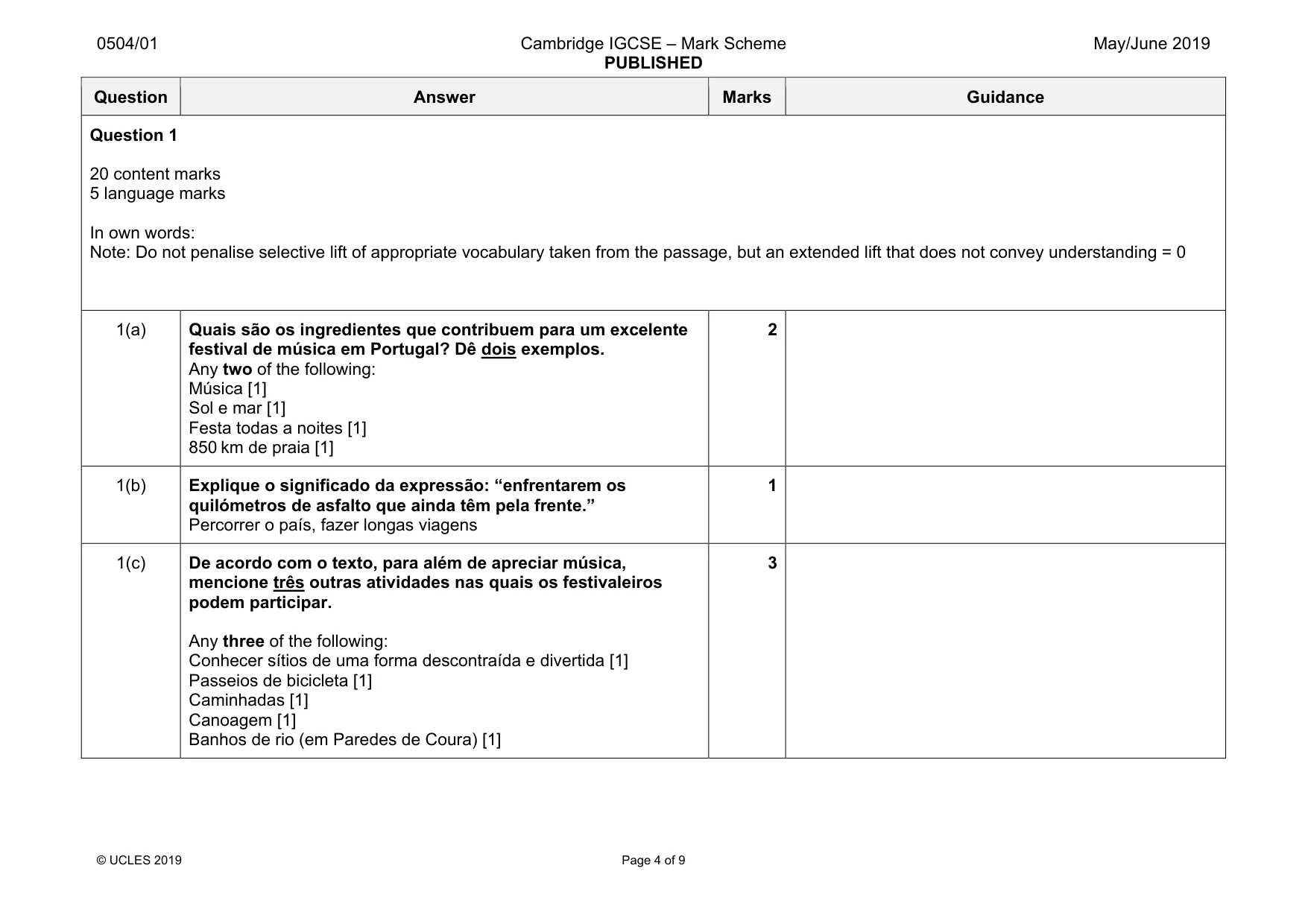 Mark scheme, page 4 of 9