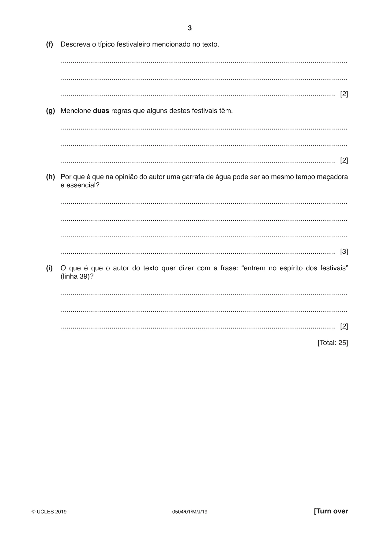 Cambridge IGCSE Portuguese - First Language 0504 2019 May/June Paper 1 · Variant 1 question paper, page 3 of 8