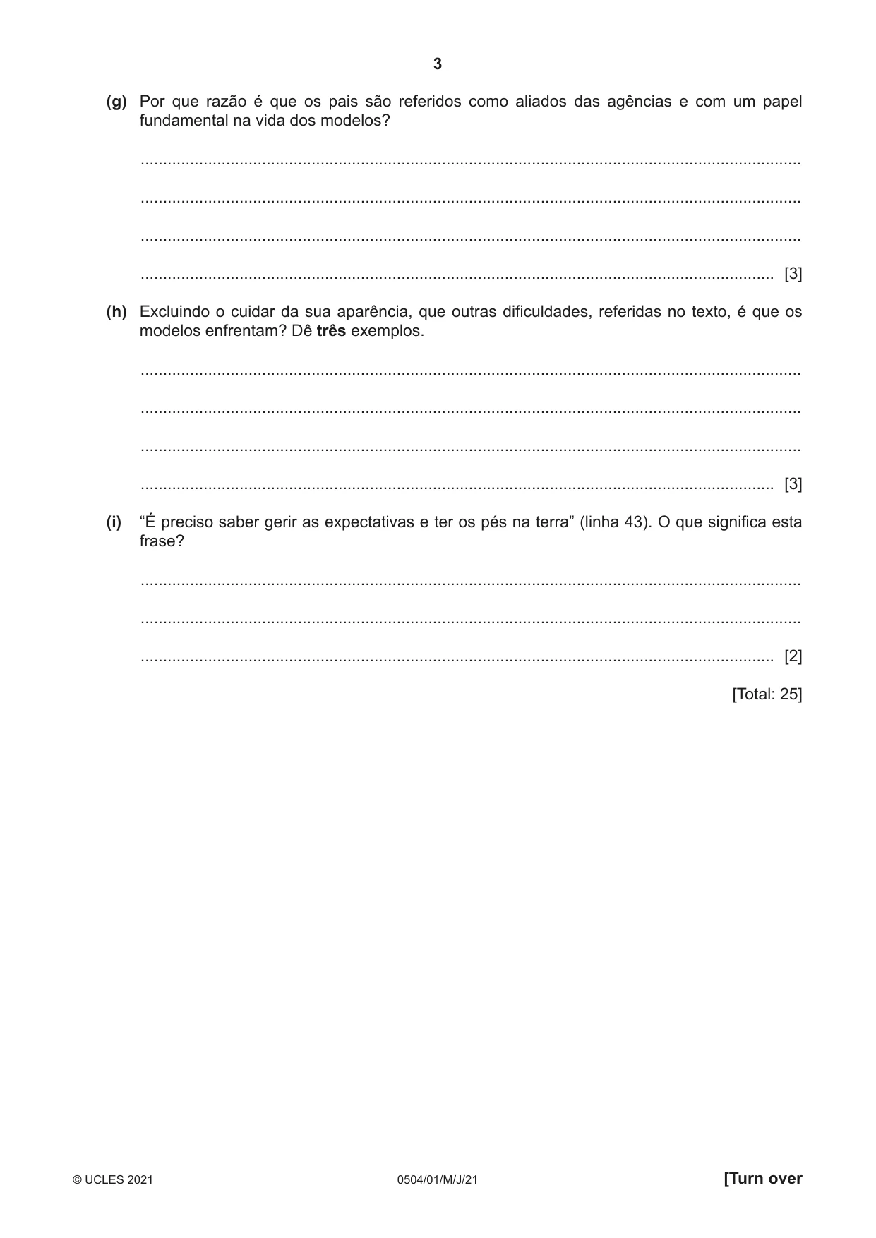 Cambridge IGCSE Portuguese - First Language 0504 2021 May/June Paper 1 · Variant 0 question paper, page 3 of 8