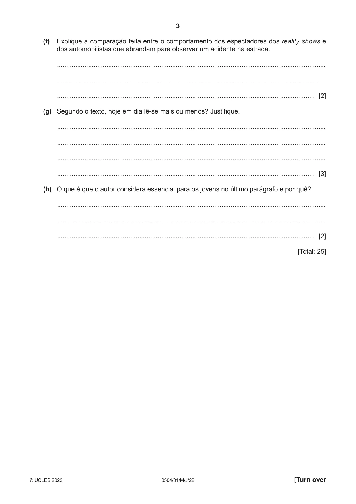 Cambridge IGCSE Portuguese - First Language 0504 2022 May/June Paper 1 · Variant 0 question paper, page 3 of 8