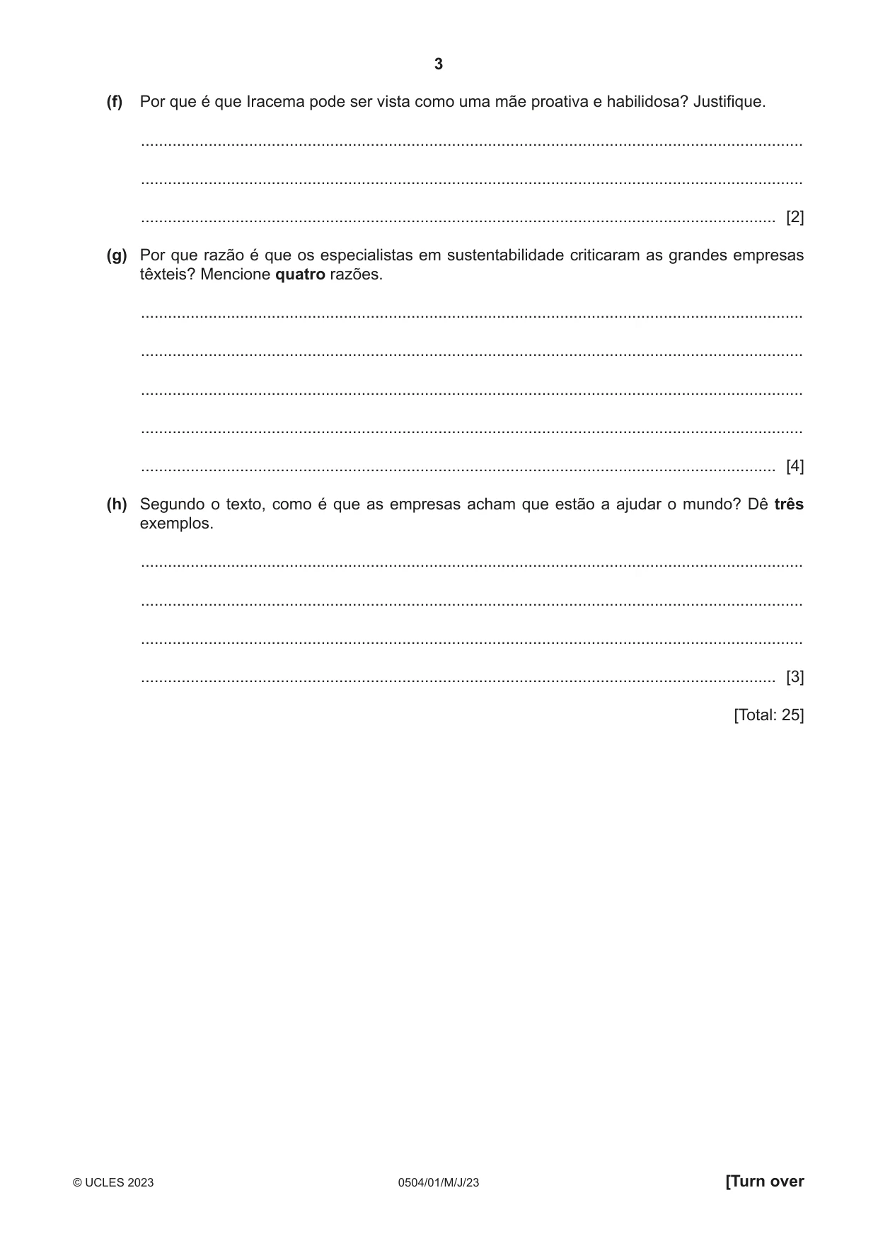 Cambridge IGCSE Portuguese - First Language 0504 2023 May/June Paper 1 · Variant 0 question paper, page 3 of 8