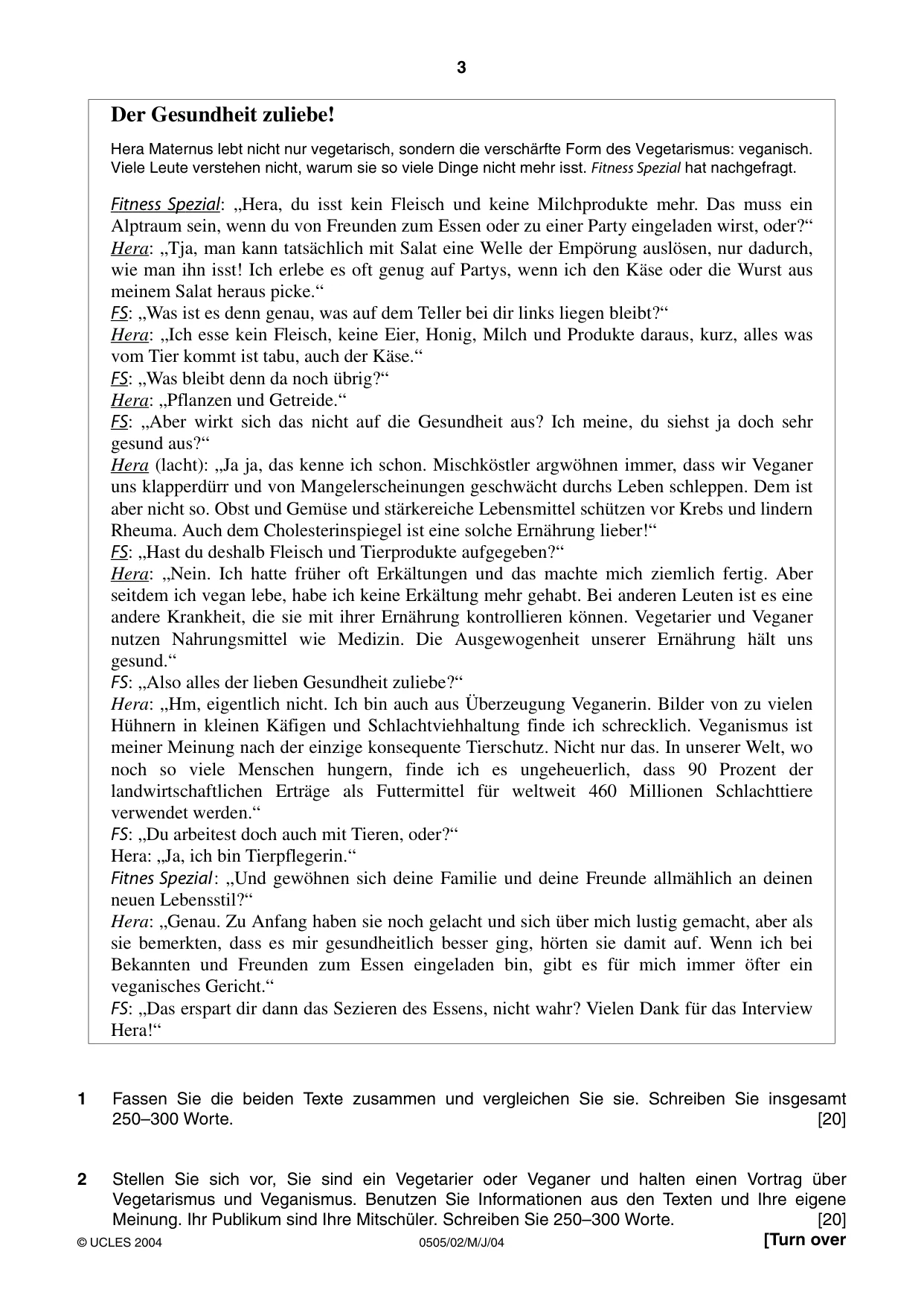 Cambridge IGCSE German - First Language 0505 2004 May/June Paper 2 · Variant 1 question paper, page 3 of 4