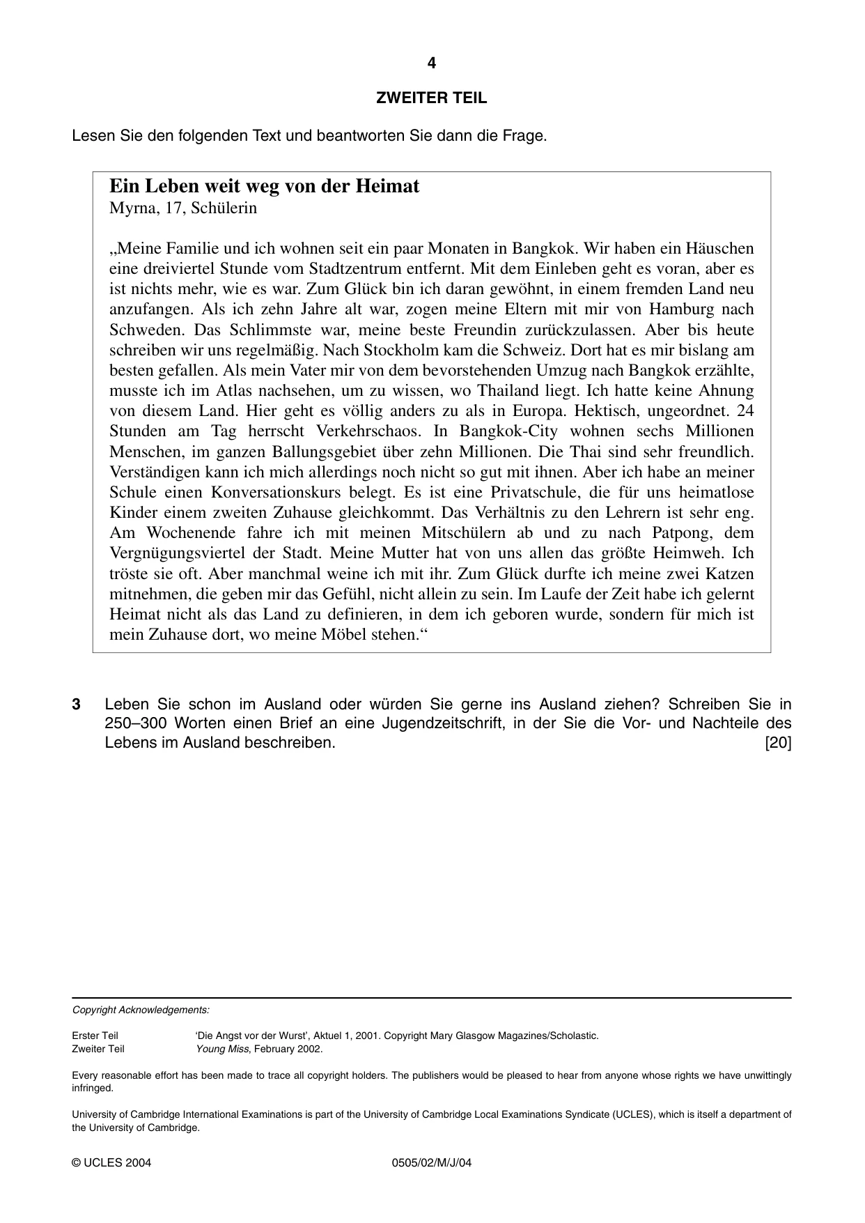 Cambridge IGCSE German - First Language 0505 2004 May/June Paper 2 · Variant 1 question paper, page 4 of 4