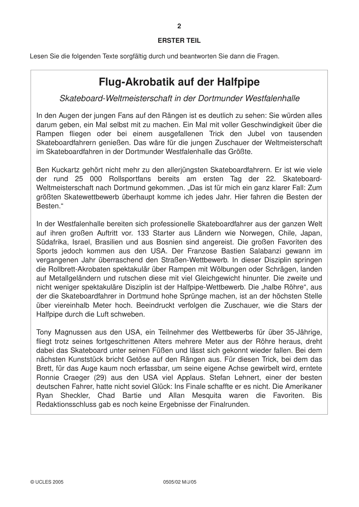 Cambridge IGCSE German - First Language 0505 2005 May/June Paper 2 · Variant 1 question paper, page 2 of 4