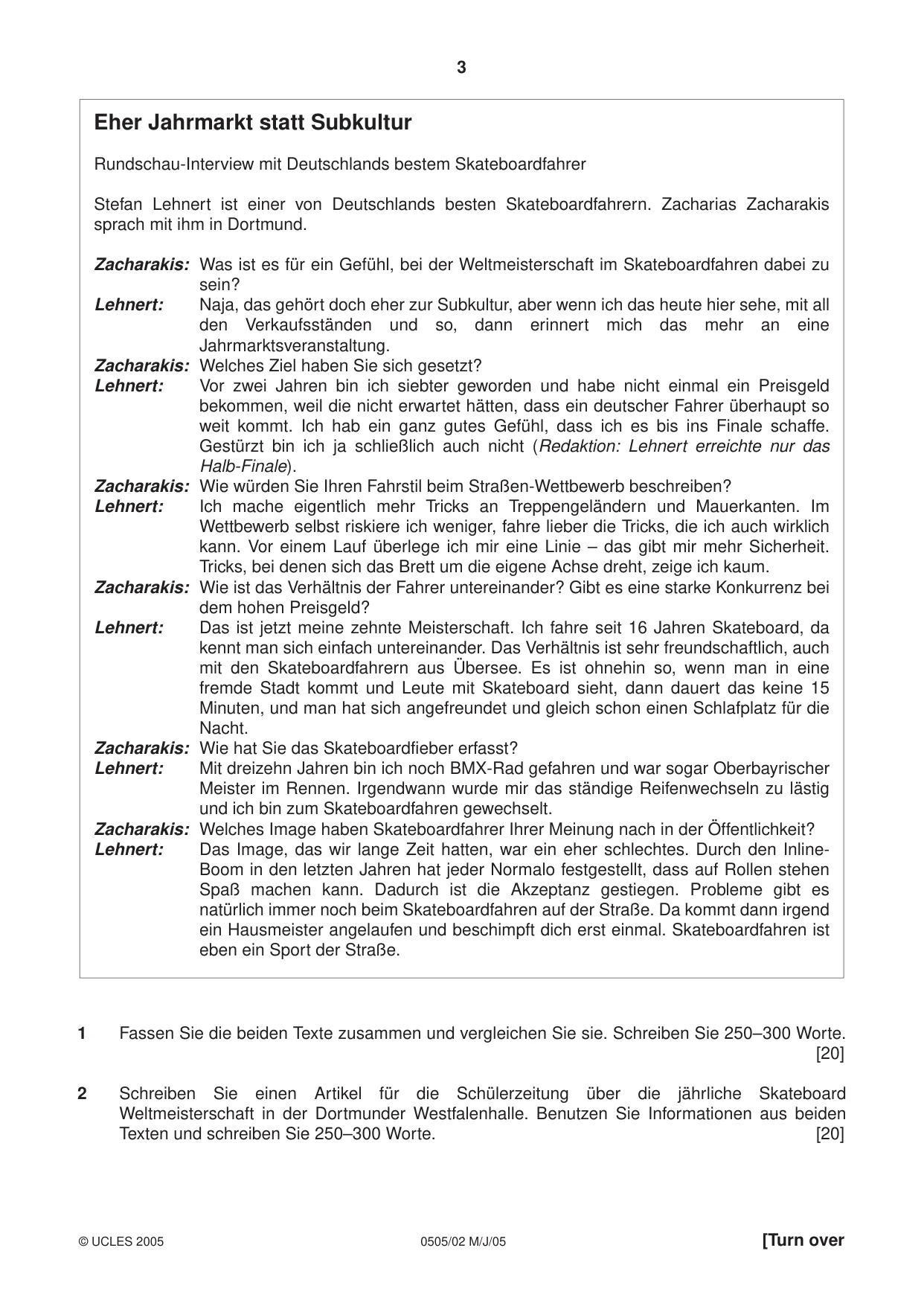Cambridge IGCSE German - First Language 0505 2005 May/June Paper 2 · Variant 1 question paper, page 3 of 4