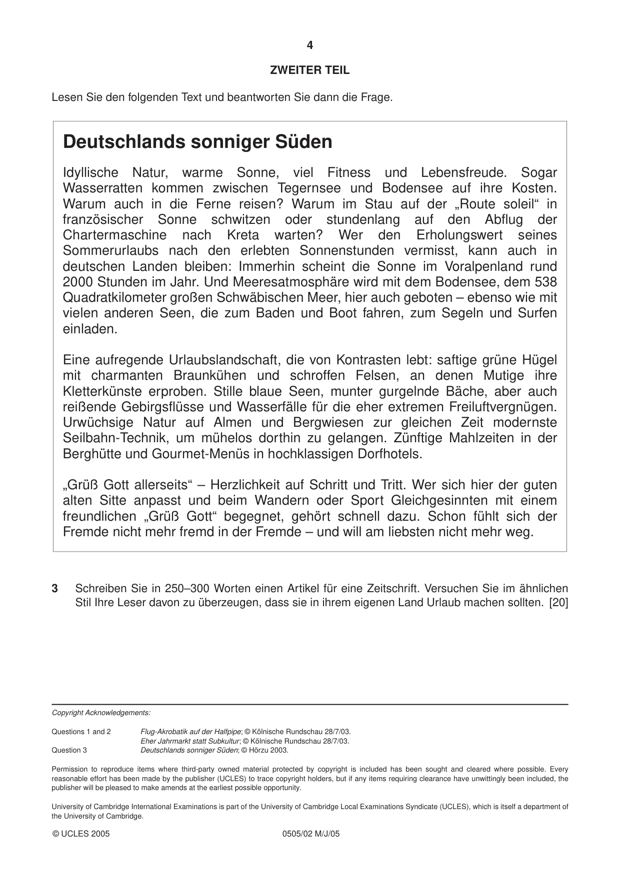 Cambridge IGCSE German - First Language 0505 2005 May/June Paper 2 · Variant 1 question paper, page 4 of 4