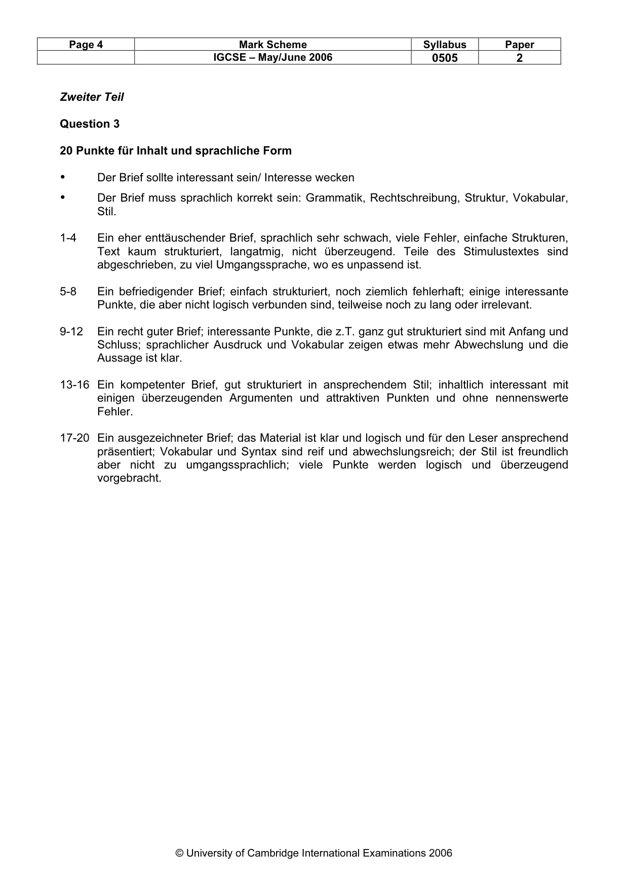 Mark scheme, page 4 of 4