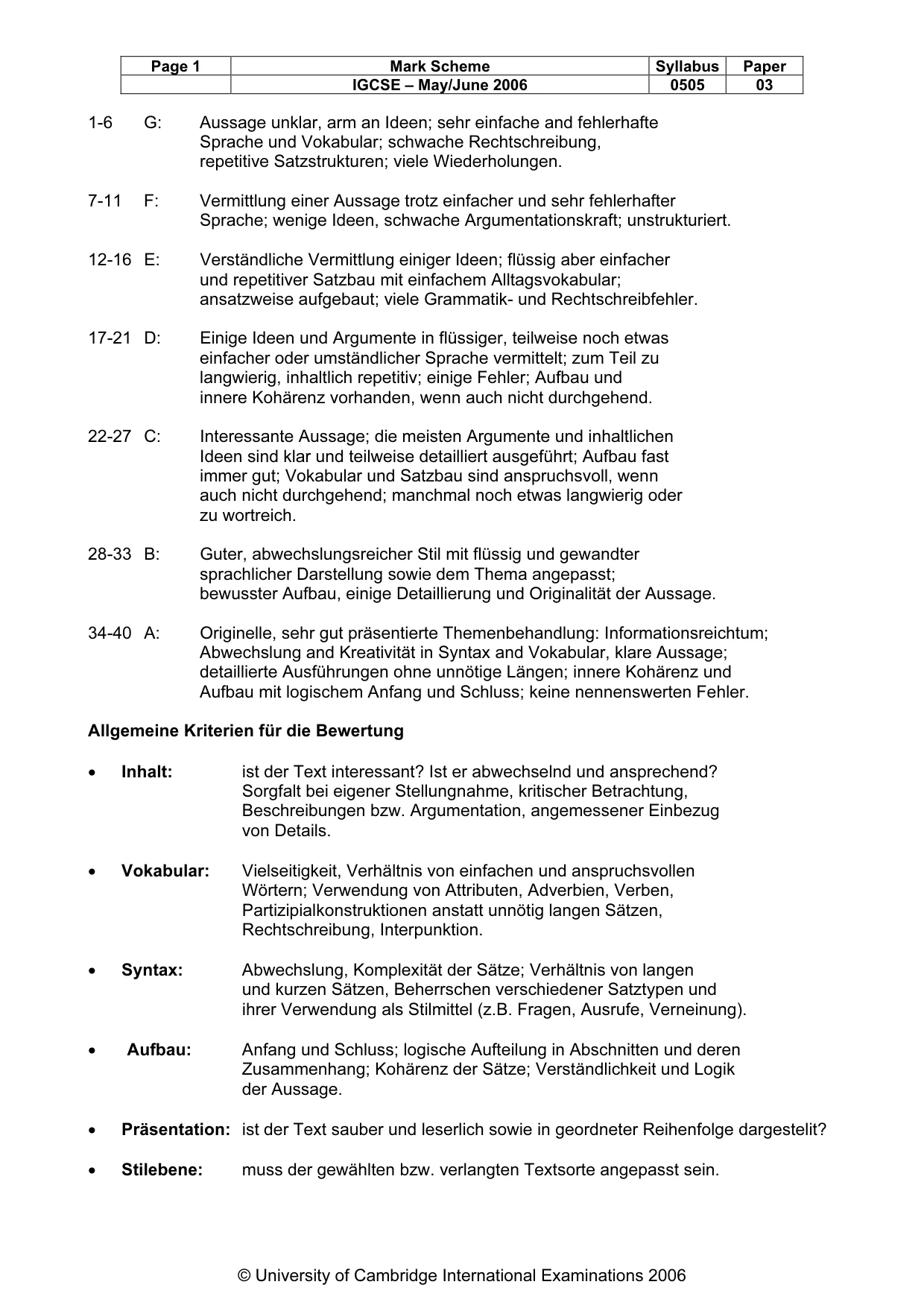 Mark scheme, page 2 of 2