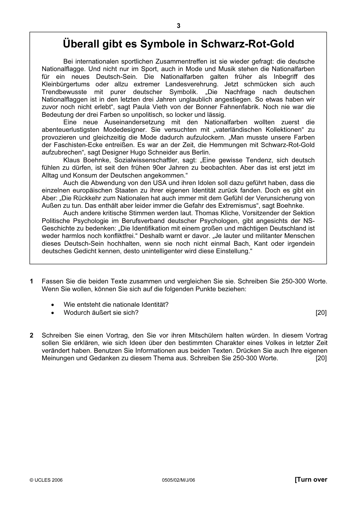 Cambridge IGCSE German - First Language 0505 2006 May/June Paper 2 · Variant 1 question paper, page 3 of 4
