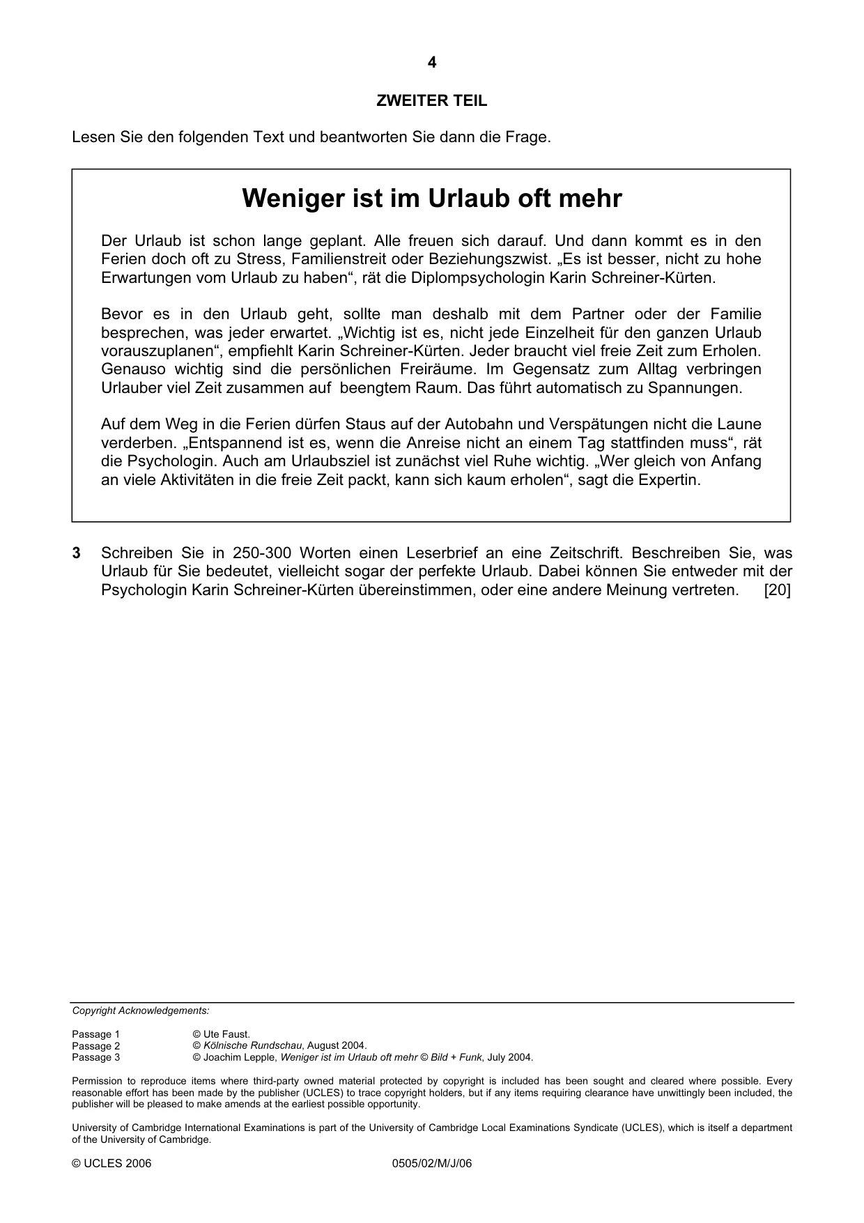 Cambridge IGCSE German - First Language 0505 2006 May/June Paper 2 · Variant 1 question paper, page 4 of 4