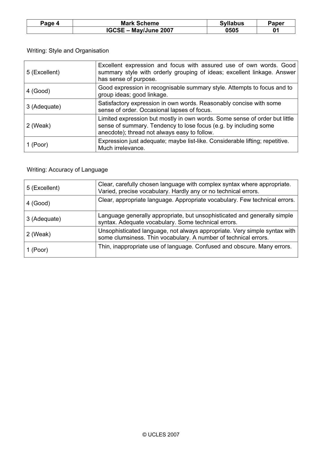Mark scheme, page 4 of 4