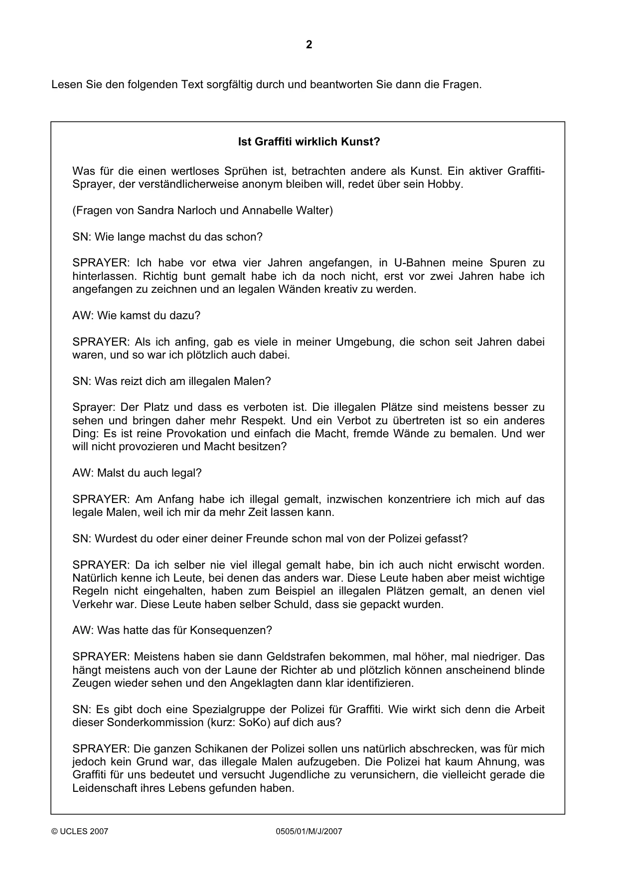 Cambridge IGCSE German - First Language 0505 2007 May/June Paper 1 · Variant 1 question paper, page 2 of 8