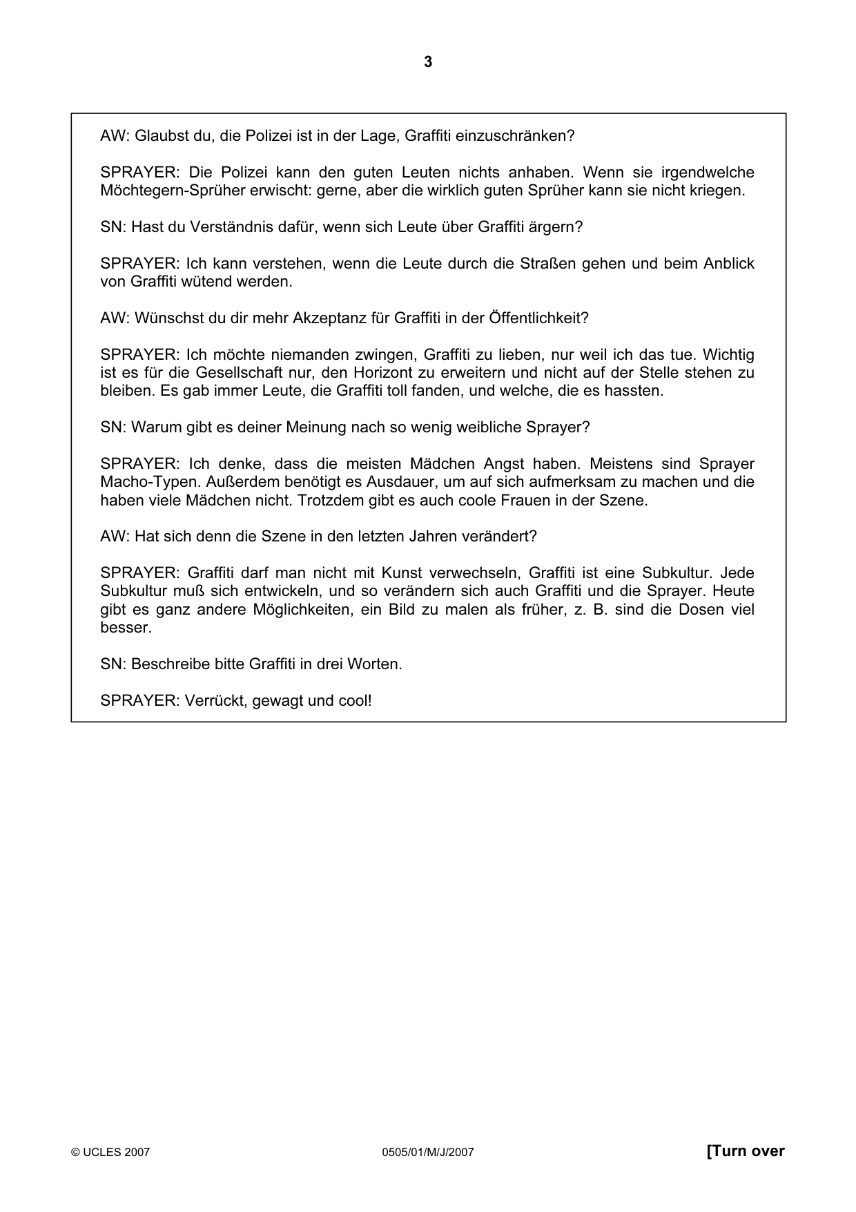 Cambridge IGCSE German - First Language 0505 2007 May/June Paper 1 · Variant 1 question paper, page 3 of 8