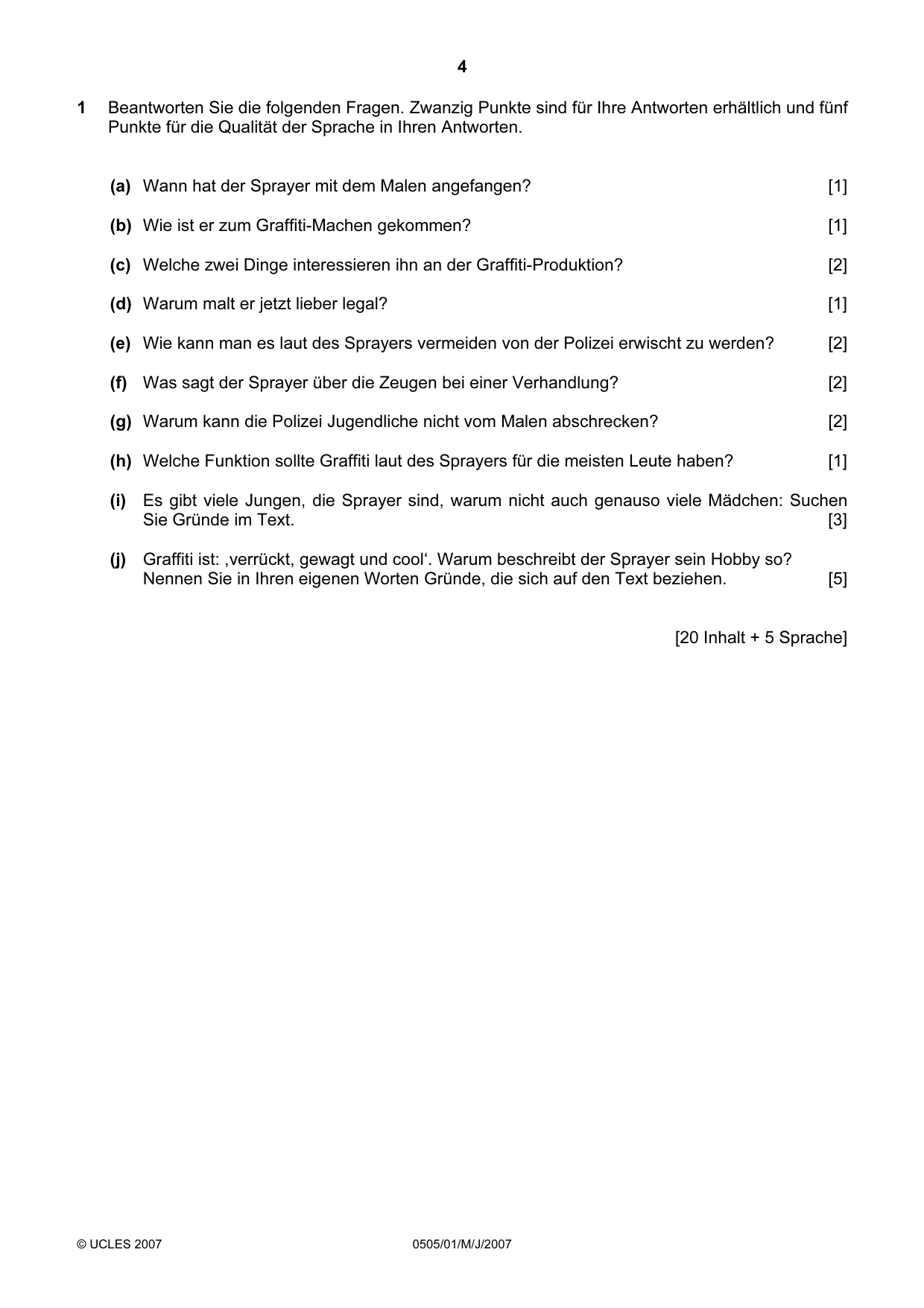 Cambridge IGCSE German - First Language 0505 2007 May/June Paper 1 · Variant 1 question paper, page 4 of 8