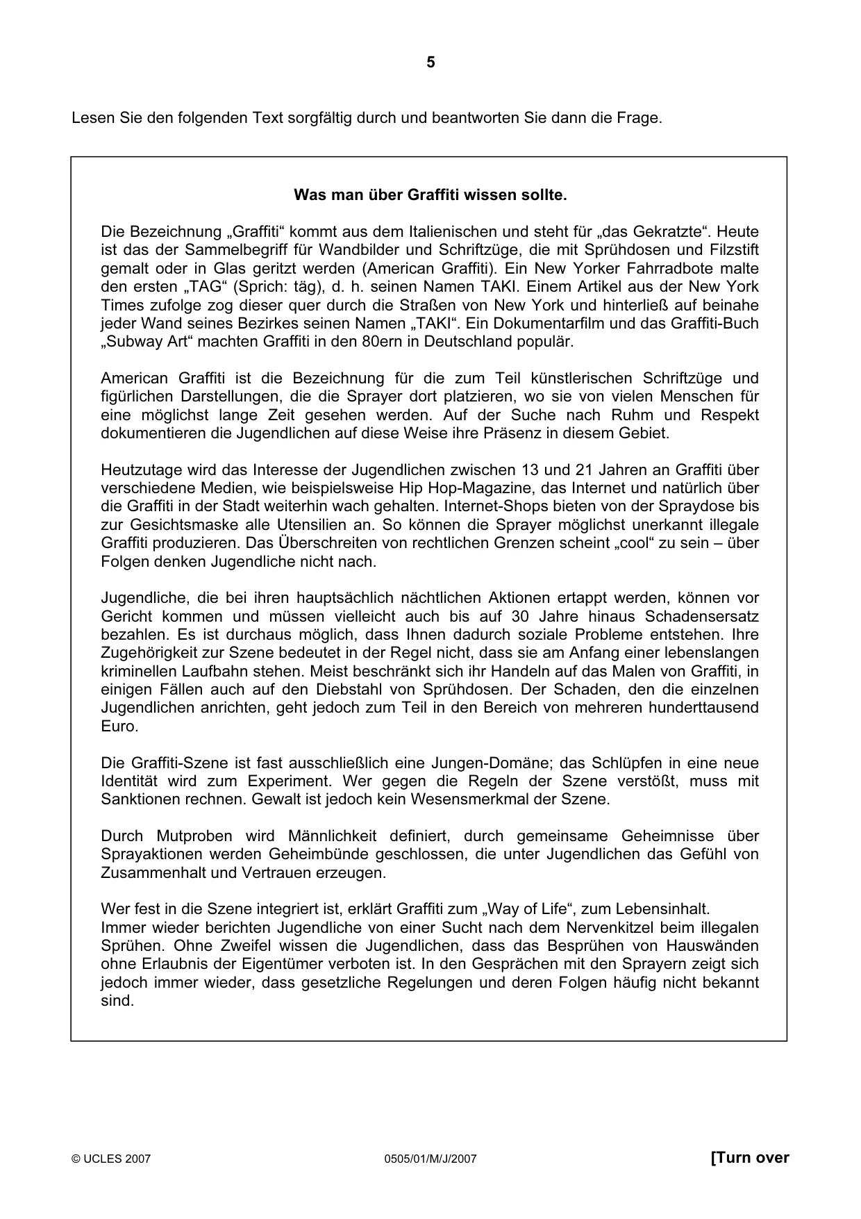 Cambridge IGCSE German - First Language 0505 2007 May/June Paper 1 · Variant 1 question paper, page 5 of 8