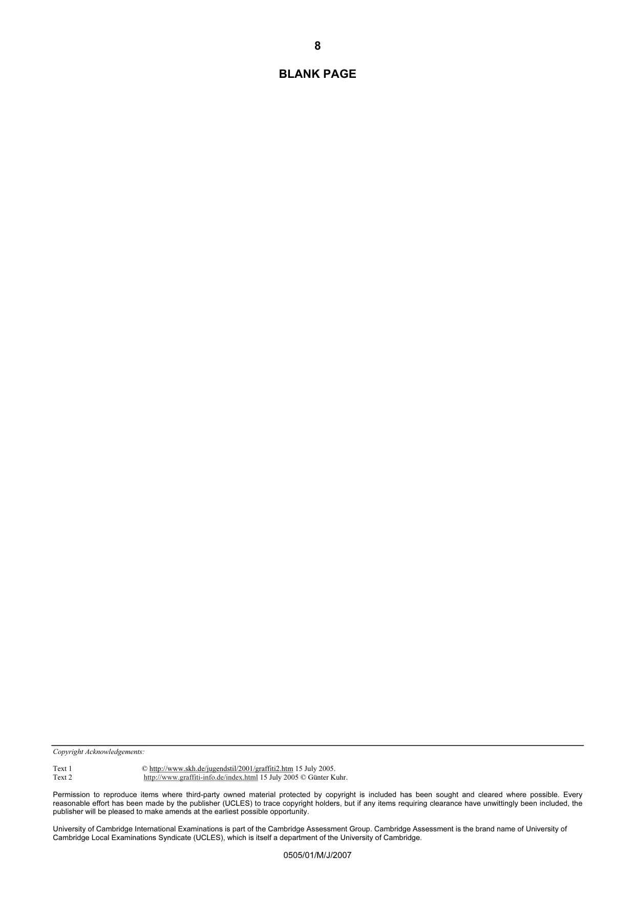Cambridge IGCSE German - First Language 0505 2007 May/June Paper 1 · Variant 1 question paper, page 8 of 8