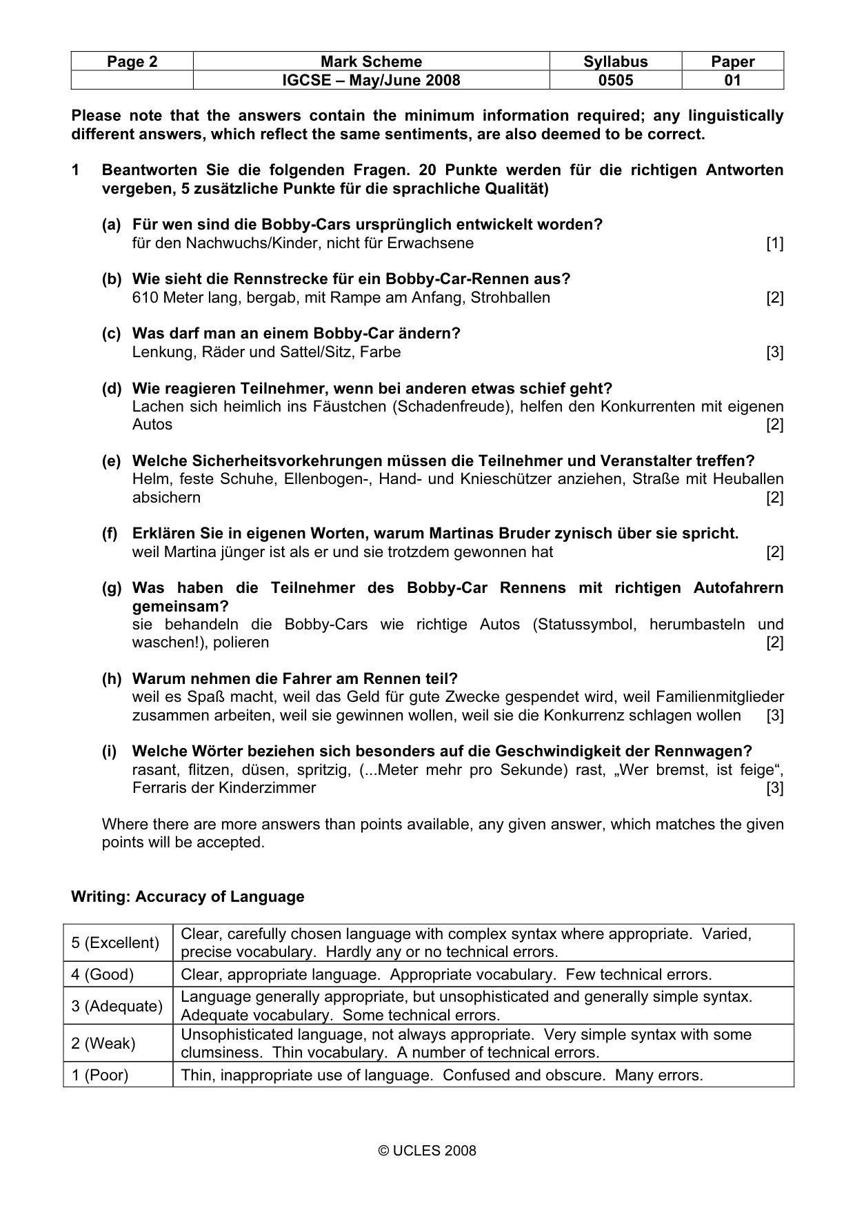 Mark scheme, page 2 of 4