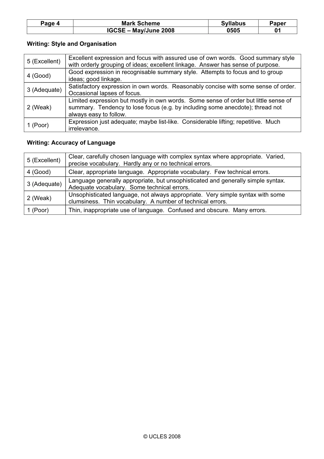 Mark scheme, page 4 of 4