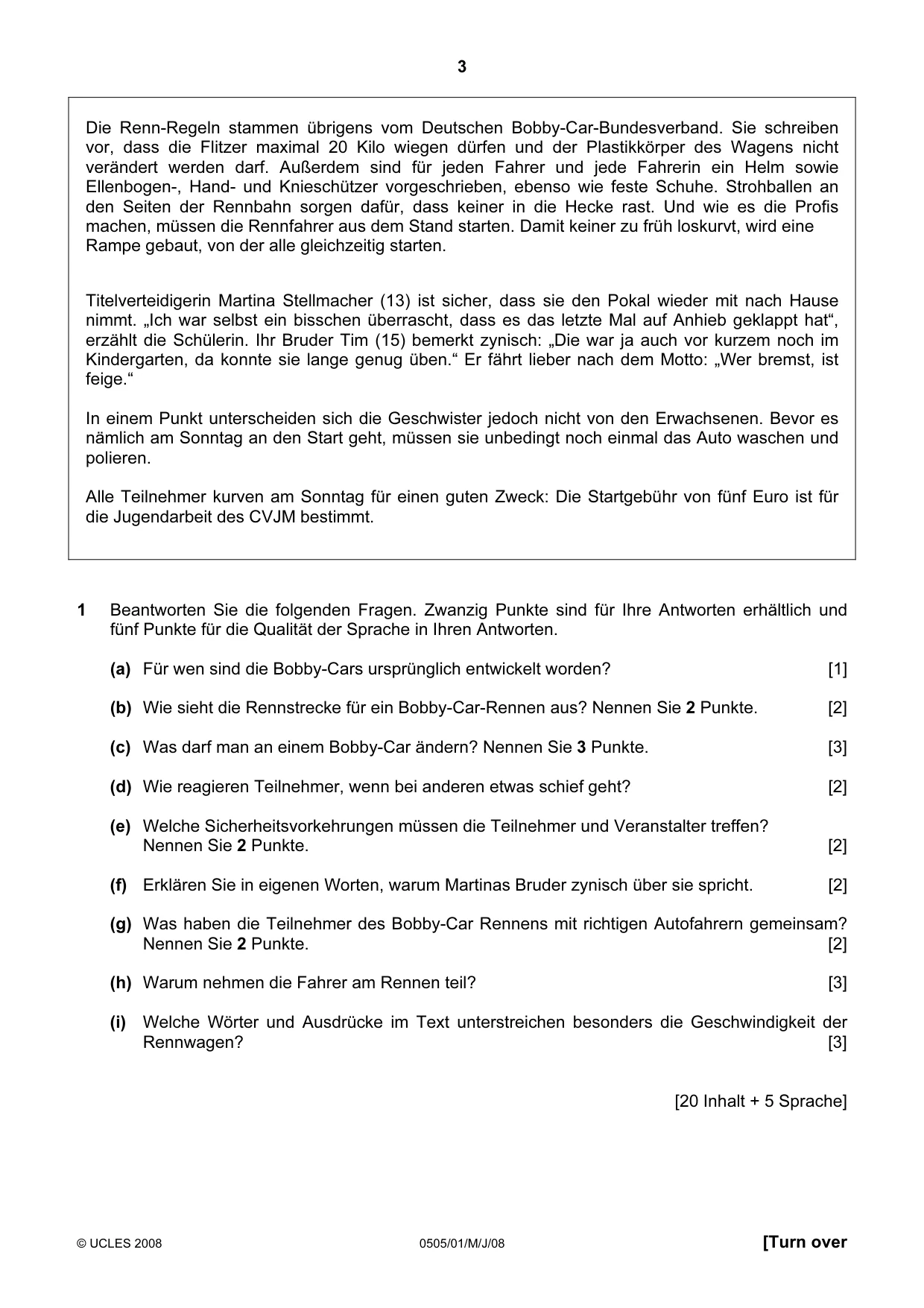 Cambridge IGCSE German - First Language 0505 2008 May/June Paper 1 · Variant 1 question paper, page 3 of 8