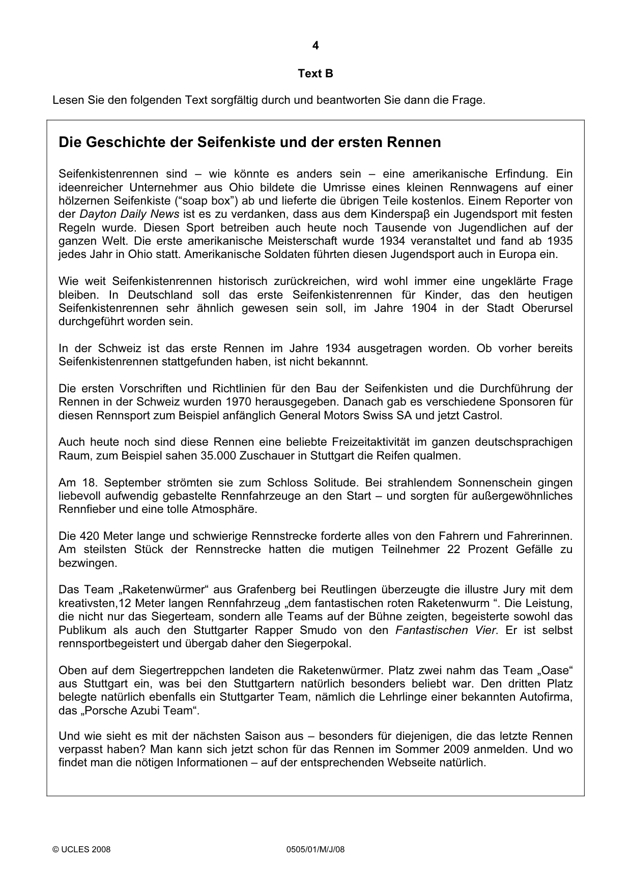 Cambridge IGCSE German - First Language 0505 2008 May/June Paper 1 · Variant 1 question paper, page 4 of 8