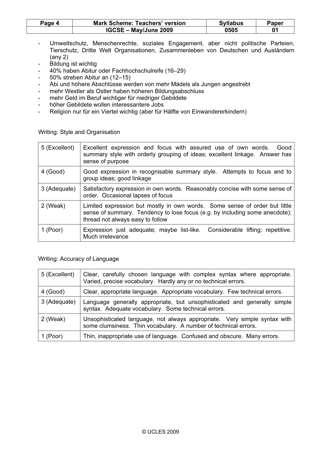Mark scheme, page 4 of 4