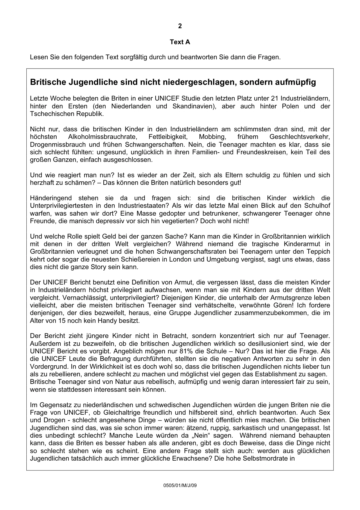 Cambridge IGCSE German - First Language 0505 2009 May/June Paper 1 · Variant 1 question paper, page 2 of 8