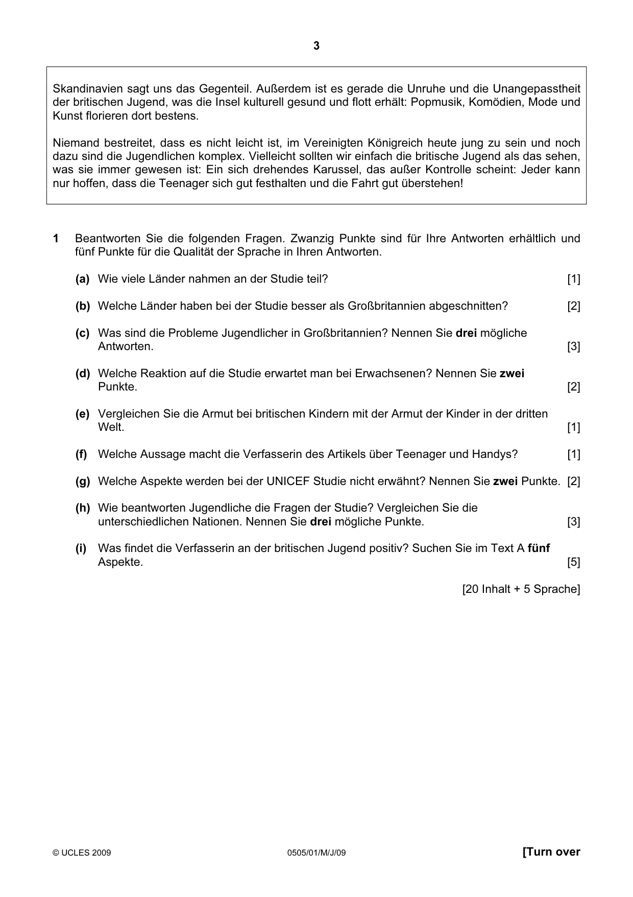 Cambridge IGCSE German - First Language 0505 2009 May/June Paper 1 · Variant 1 question paper, page 3 of 8