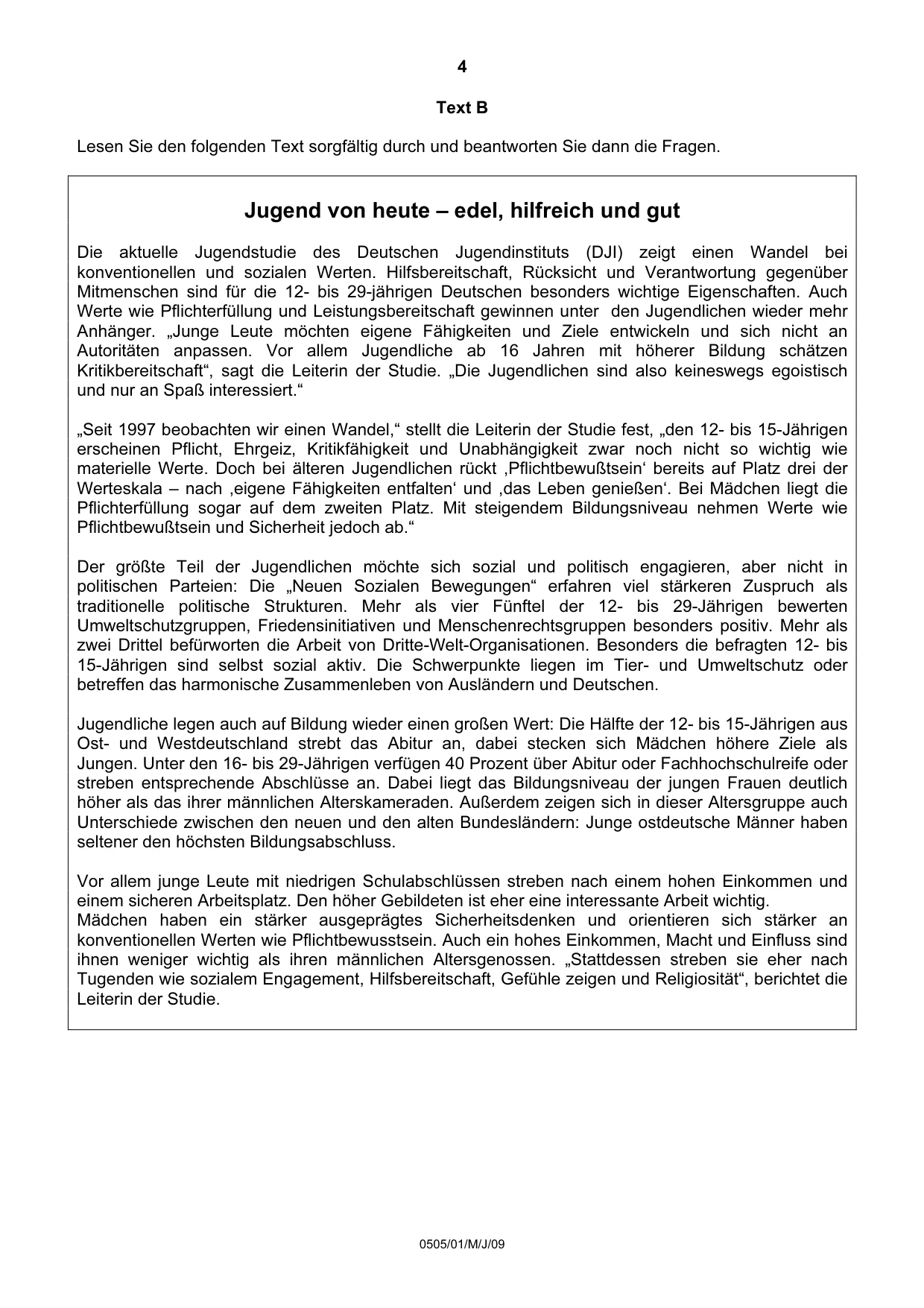 Cambridge IGCSE German - First Language 0505 2009 May/June Paper 1 · Variant 1 question paper, page 4 of 8