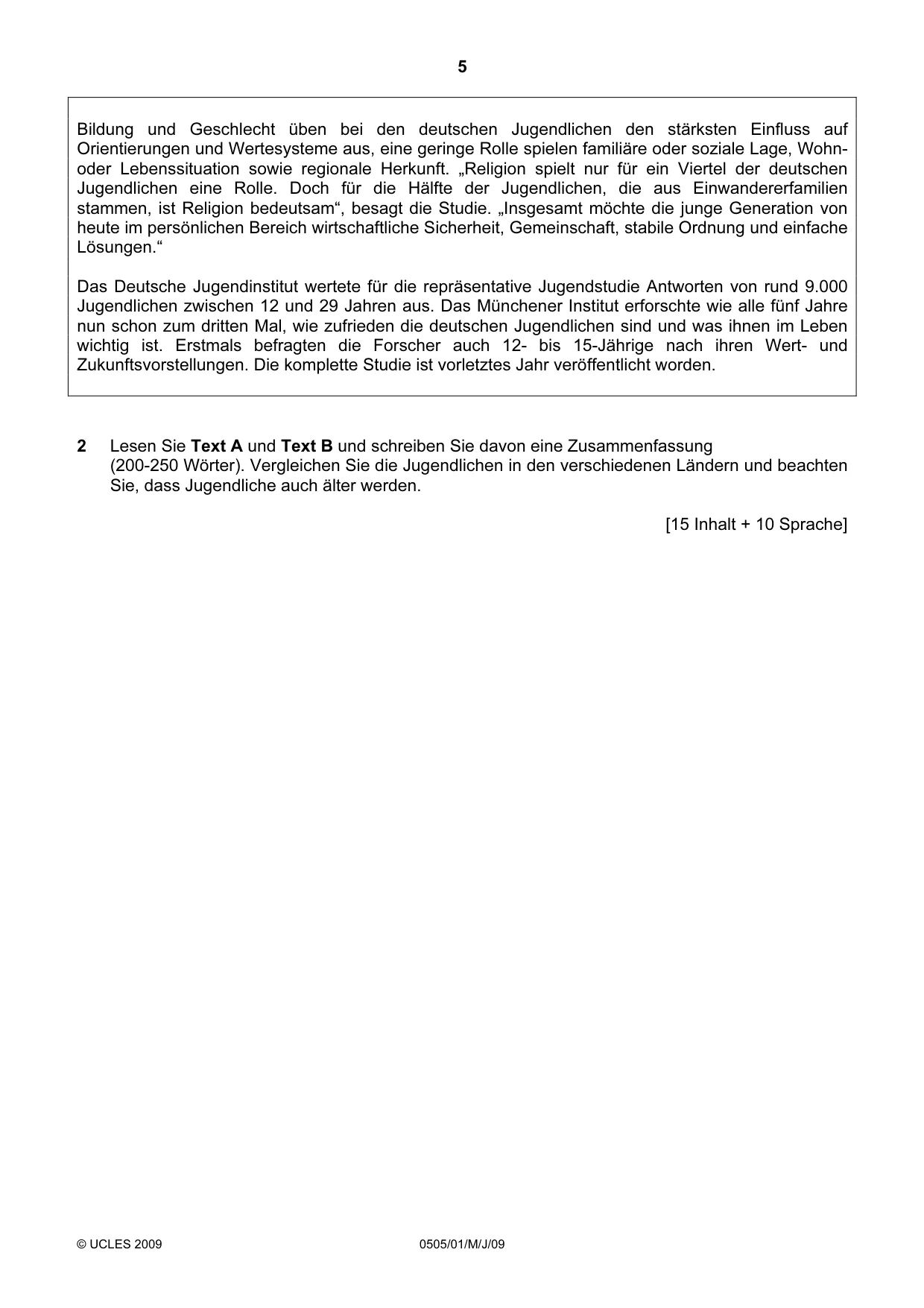 Cambridge IGCSE German - First Language 0505 2009 May/June Paper 1 · Variant 1 question paper, page 5 of 8