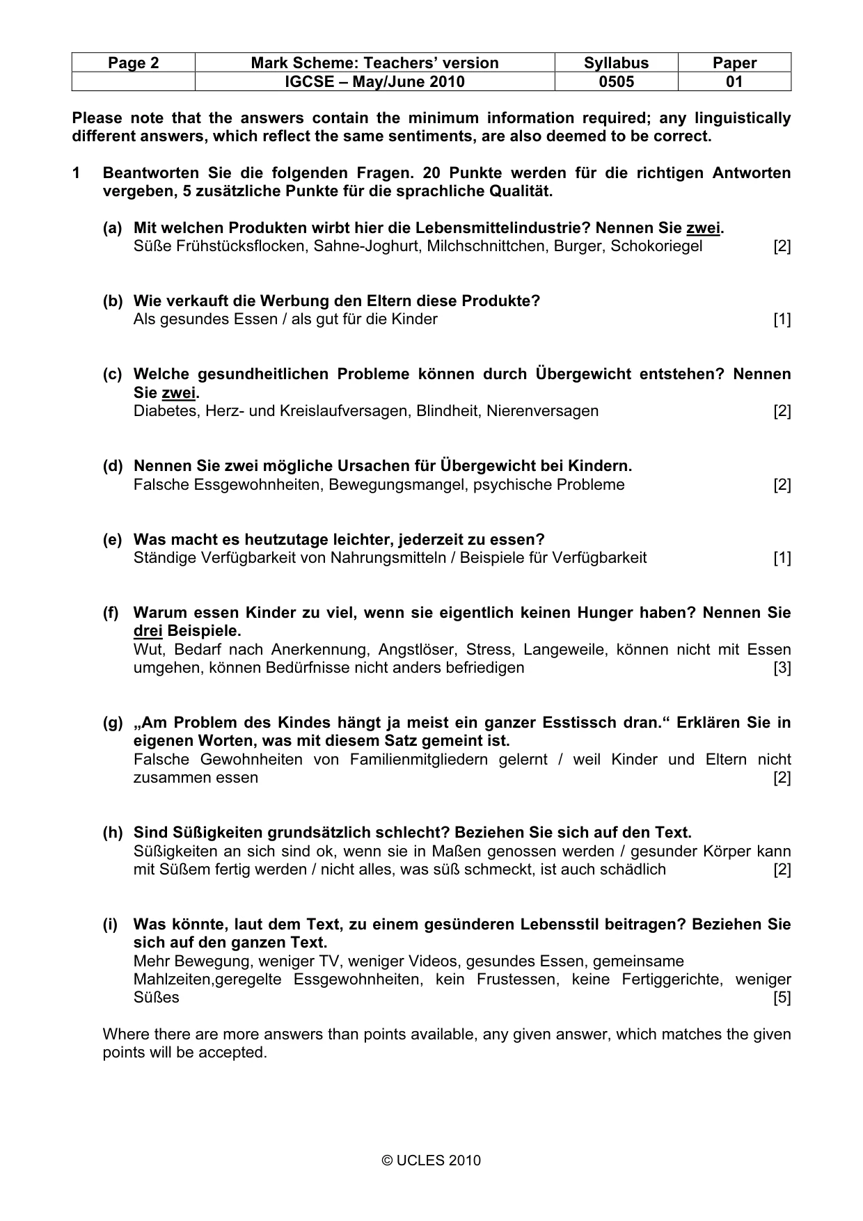Mark scheme, page 2 of 5