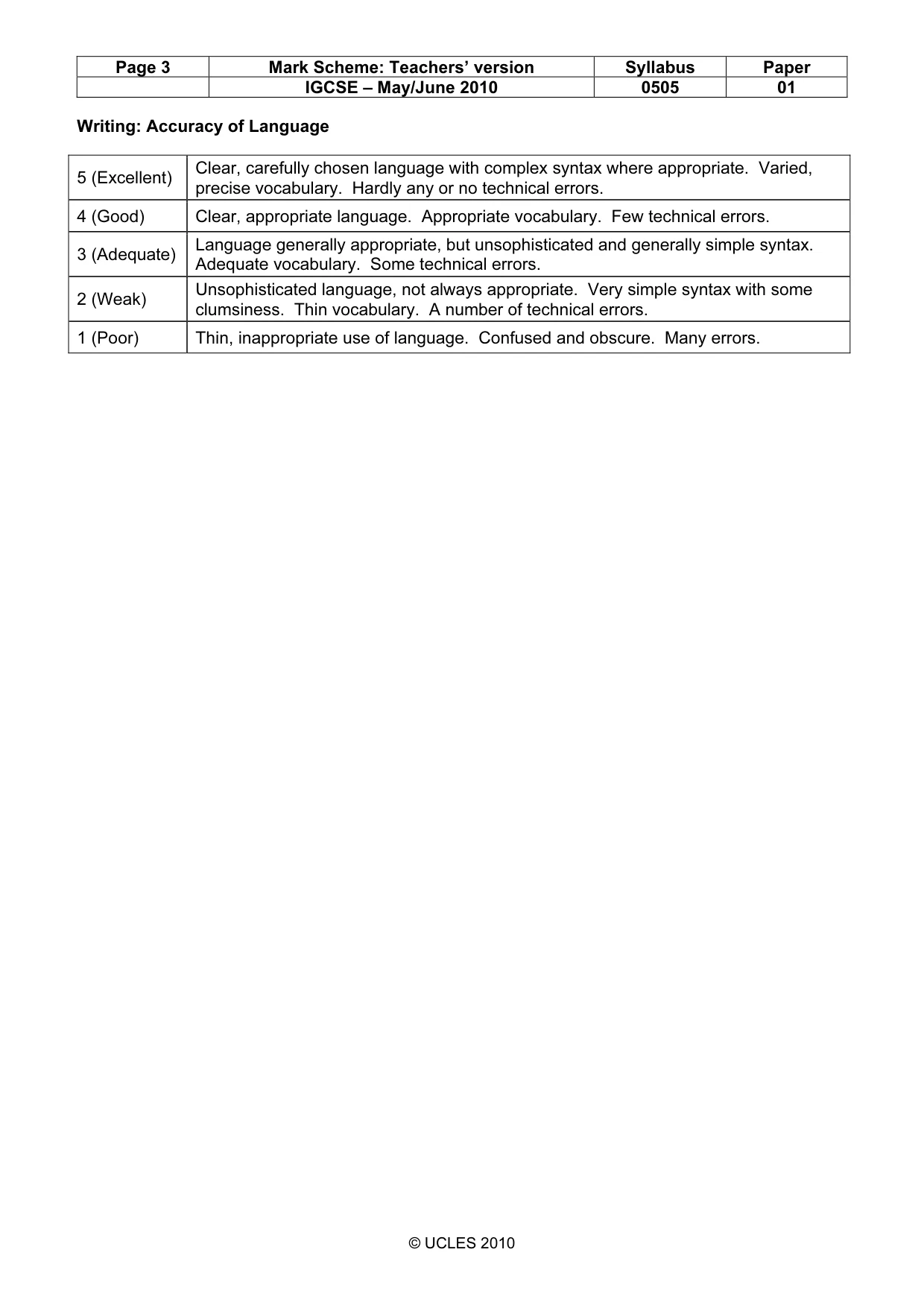 Mark scheme, page 3 of 5