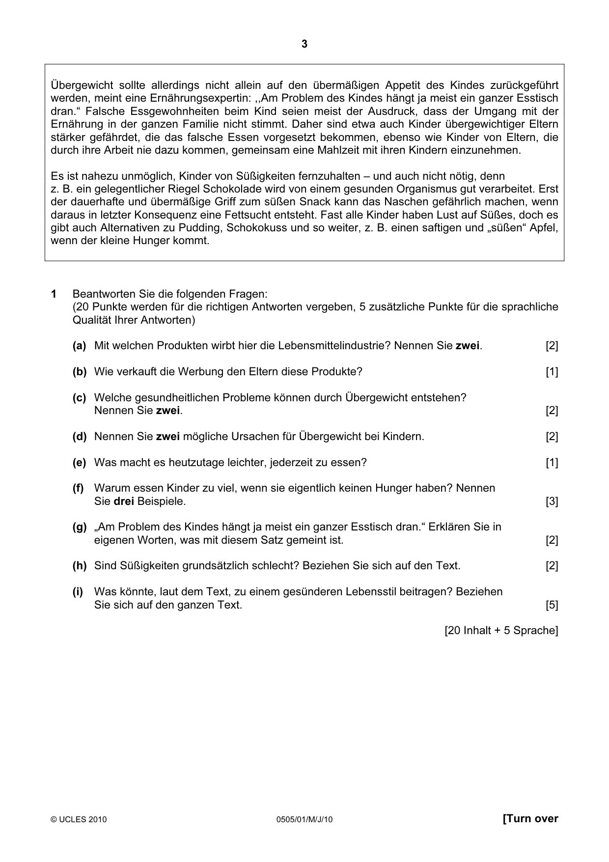 Cambridge IGCSE German - First Language 0505 2010 May/June Paper 1 · Variant 1 question paper, page 3 of 8
