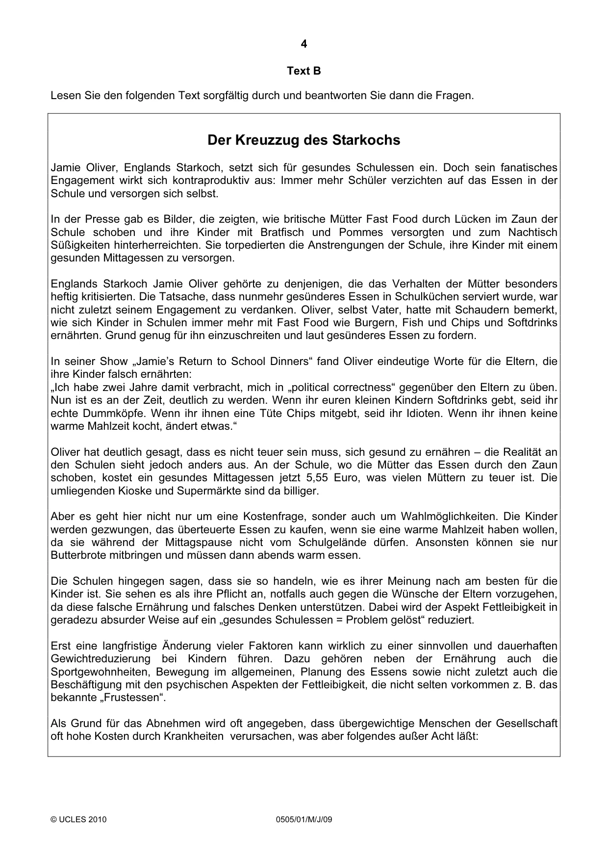 Cambridge IGCSE German - First Language 0505 2010 May/June Paper 1 · Variant 1 question paper, page 4 of 8