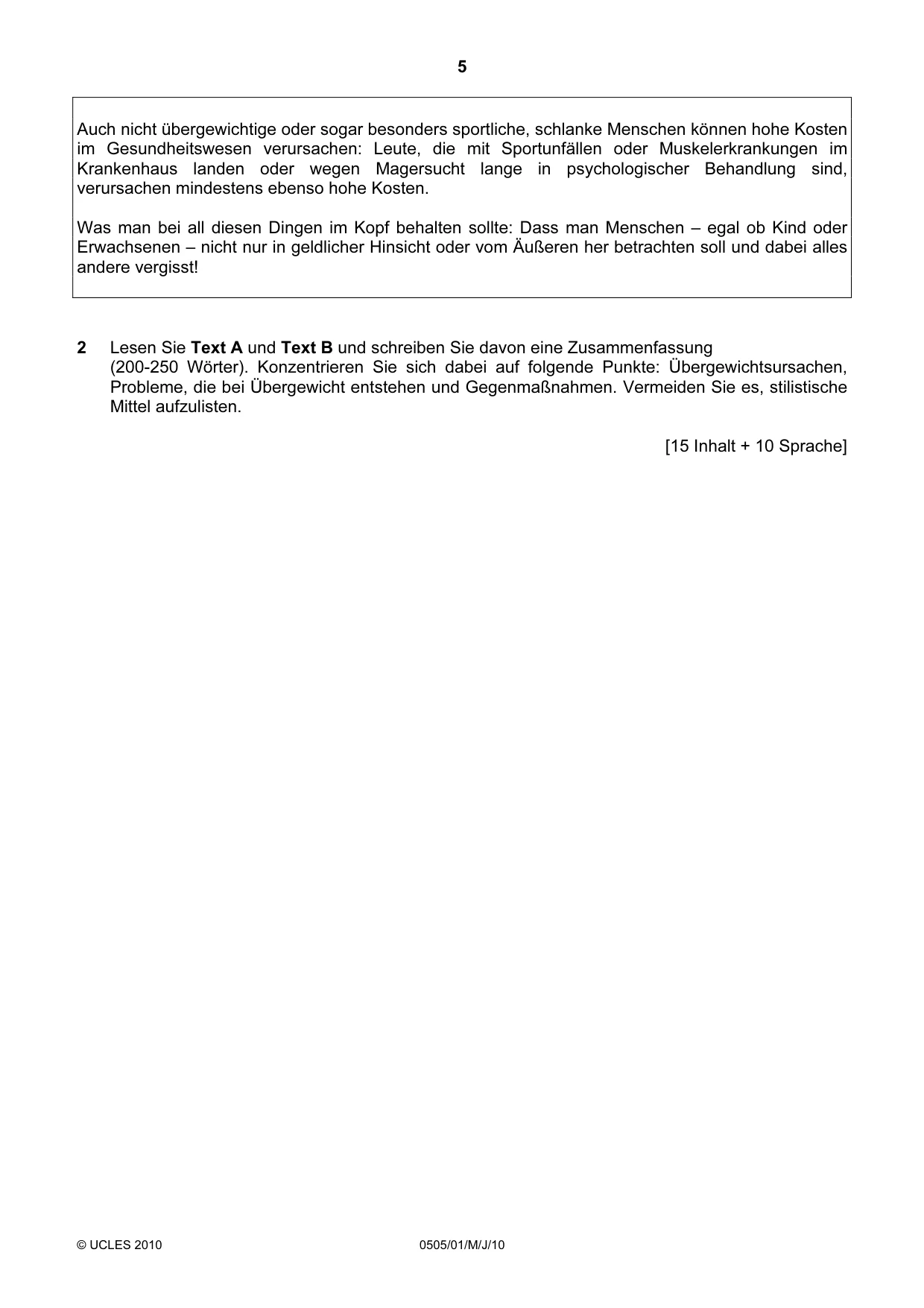 Cambridge IGCSE German - First Language 0505 2010 May/June Paper 1 · Variant 1 question paper, page 5 of 8
