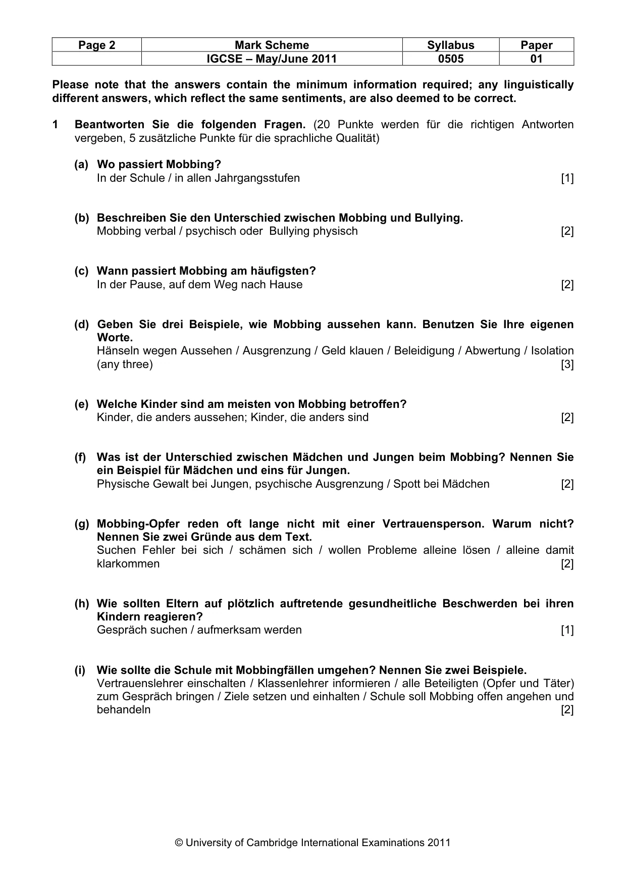 Mark scheme, page 2 of 5