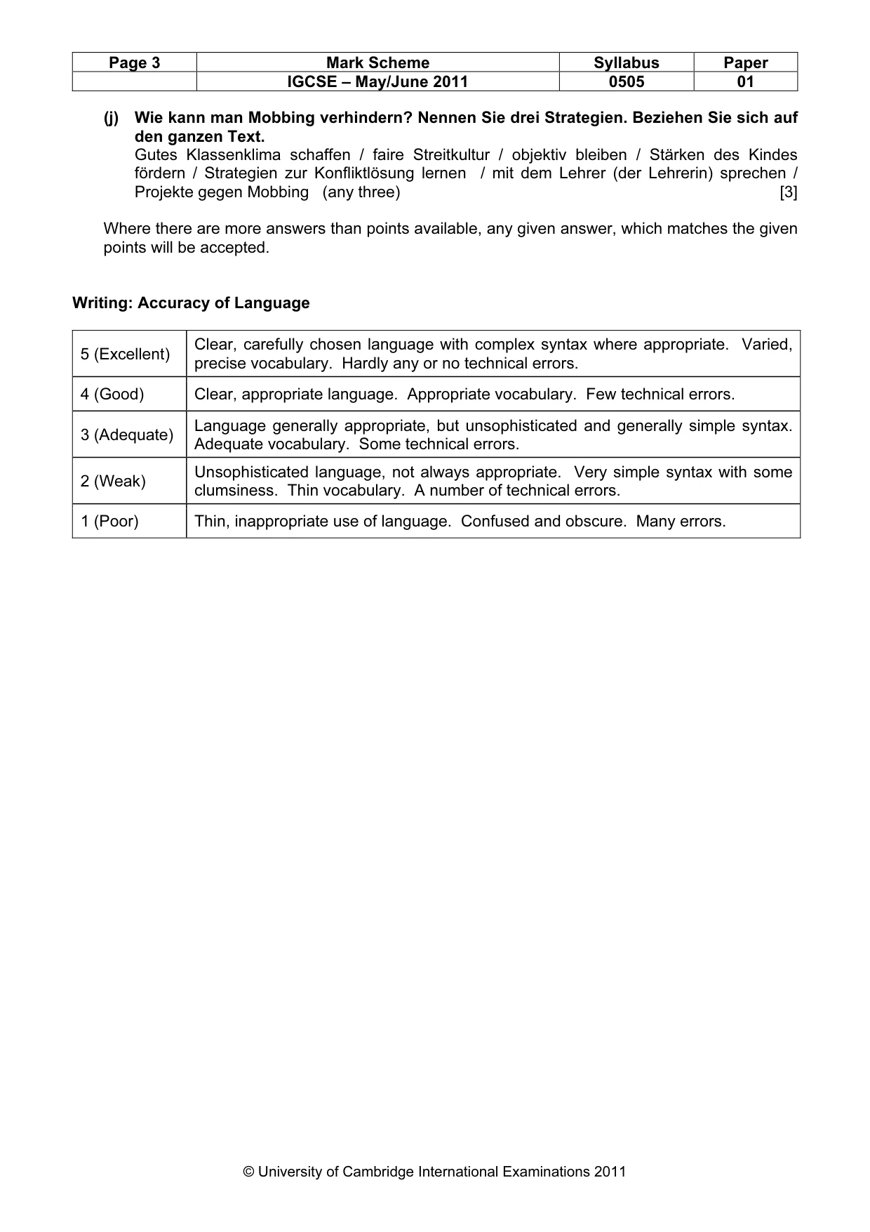Mark scheme, page 3 of 5