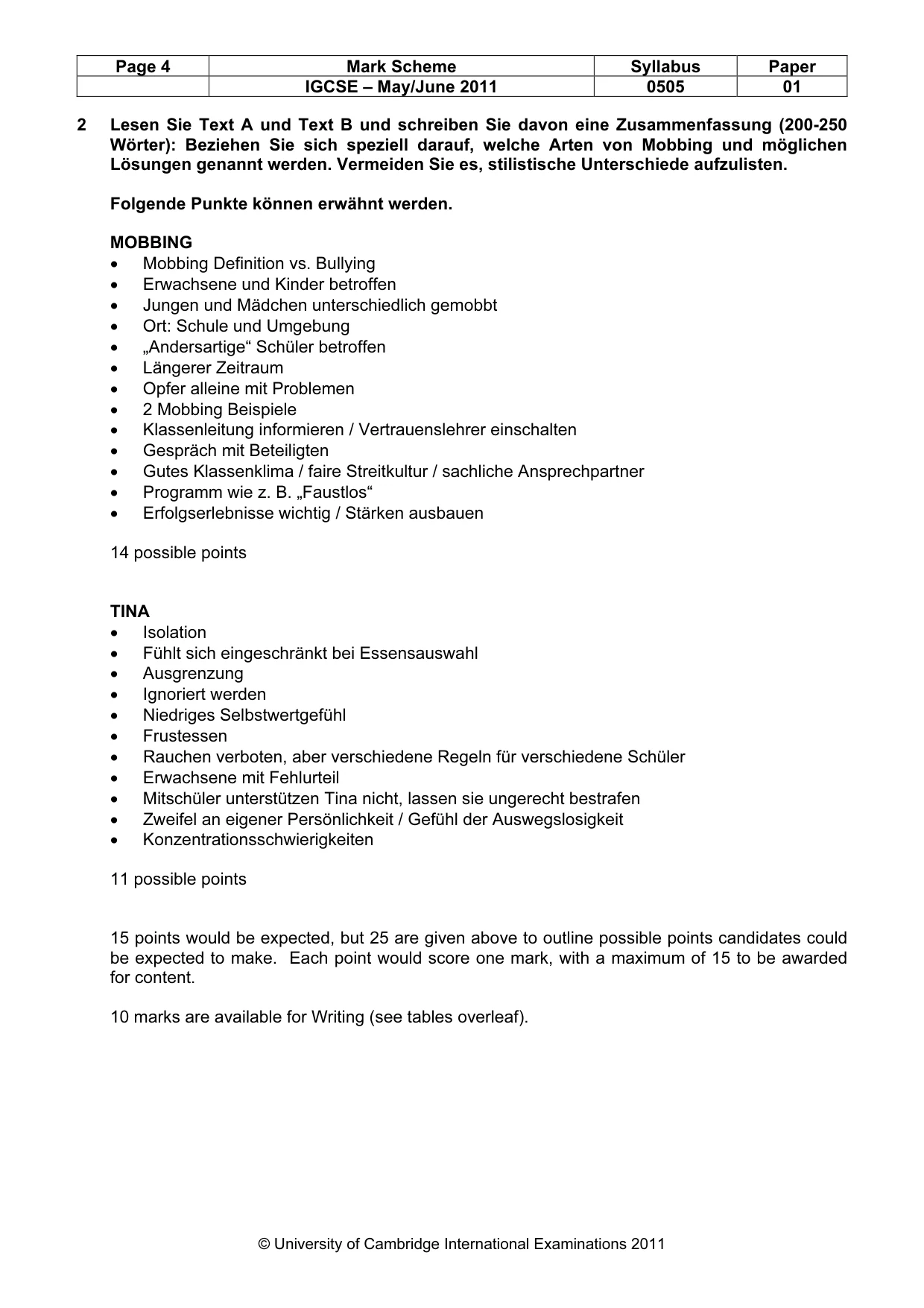Mark scheme, page 4 of 5