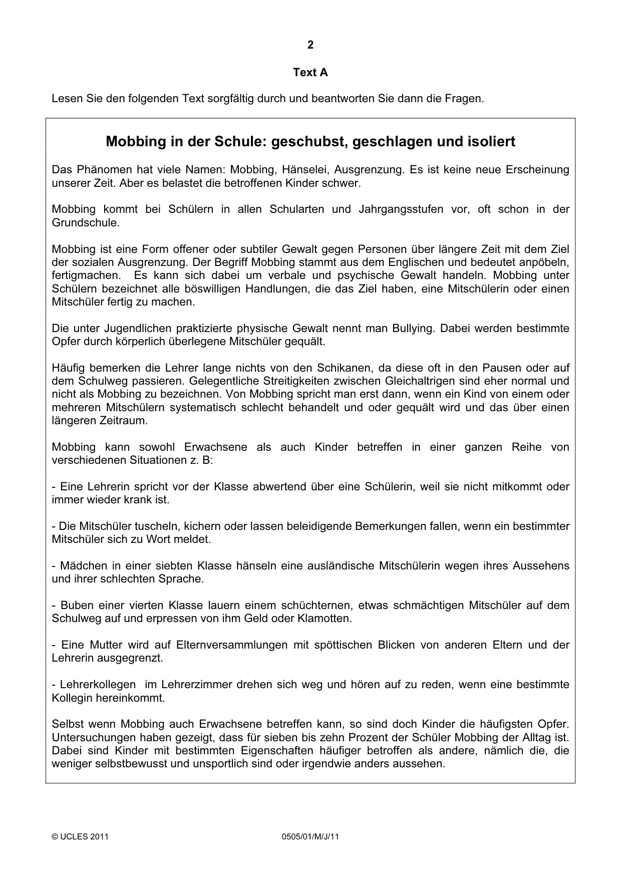 Cambridge IGCSE German - First Language 0505 2011 May/June Paper 1 · Variant 1 question paper, page 2 of 8