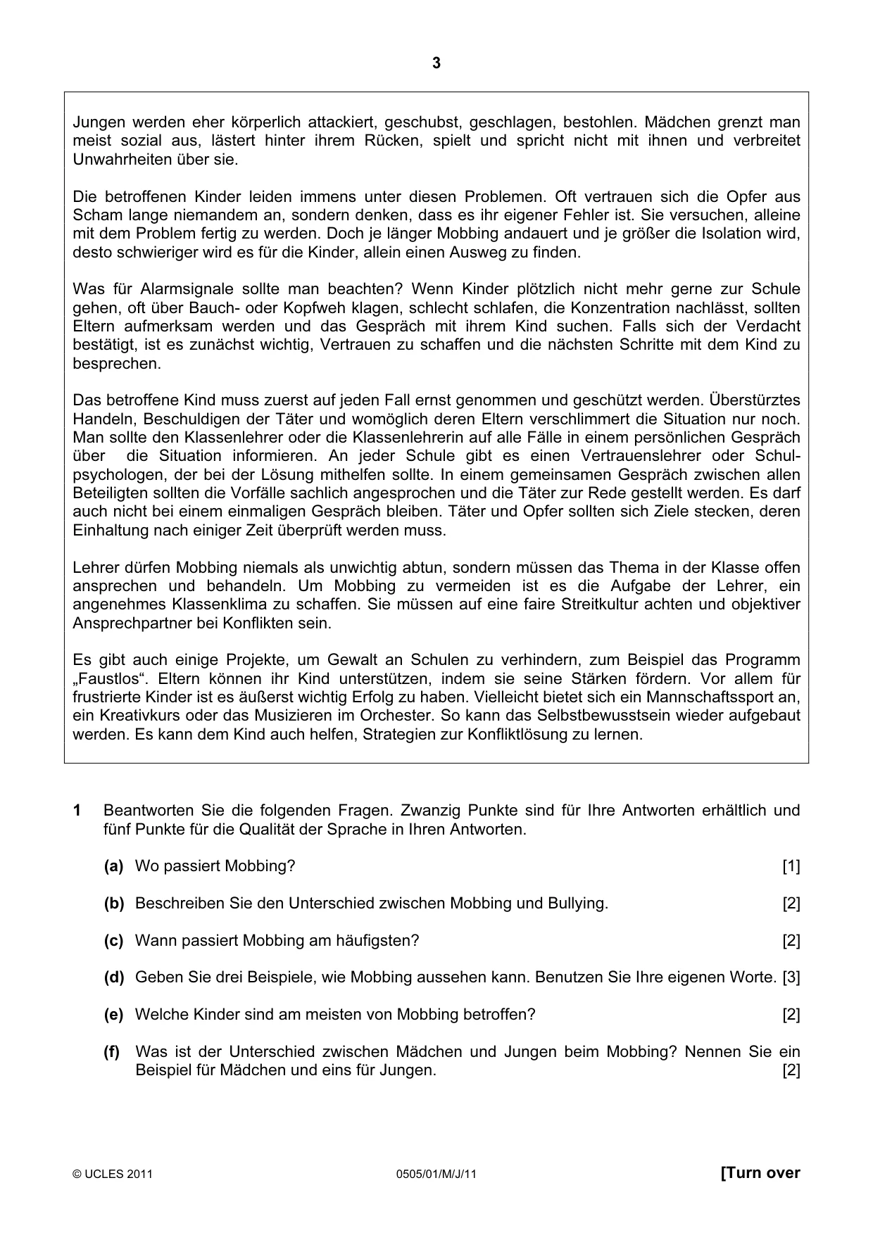 Cambridge IGCSE German - First Language 0505 2011 May/June Paper 1 · Variant 1 question paper, page 3 of 8