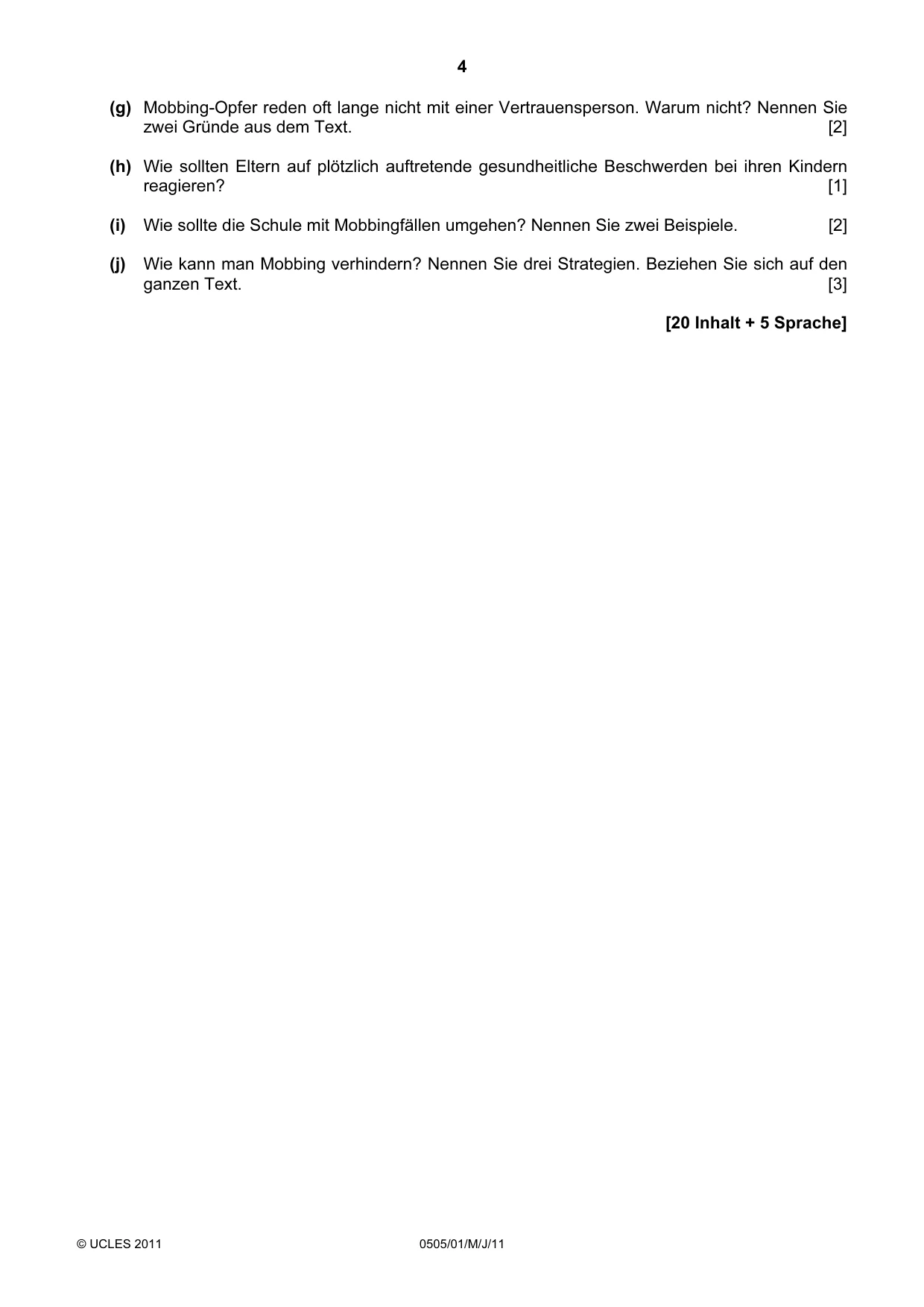 Cambridge IGCSE German - First Language 0505 2011 May/June Paper 1 · Variant 1 question paper, page 4 of 8