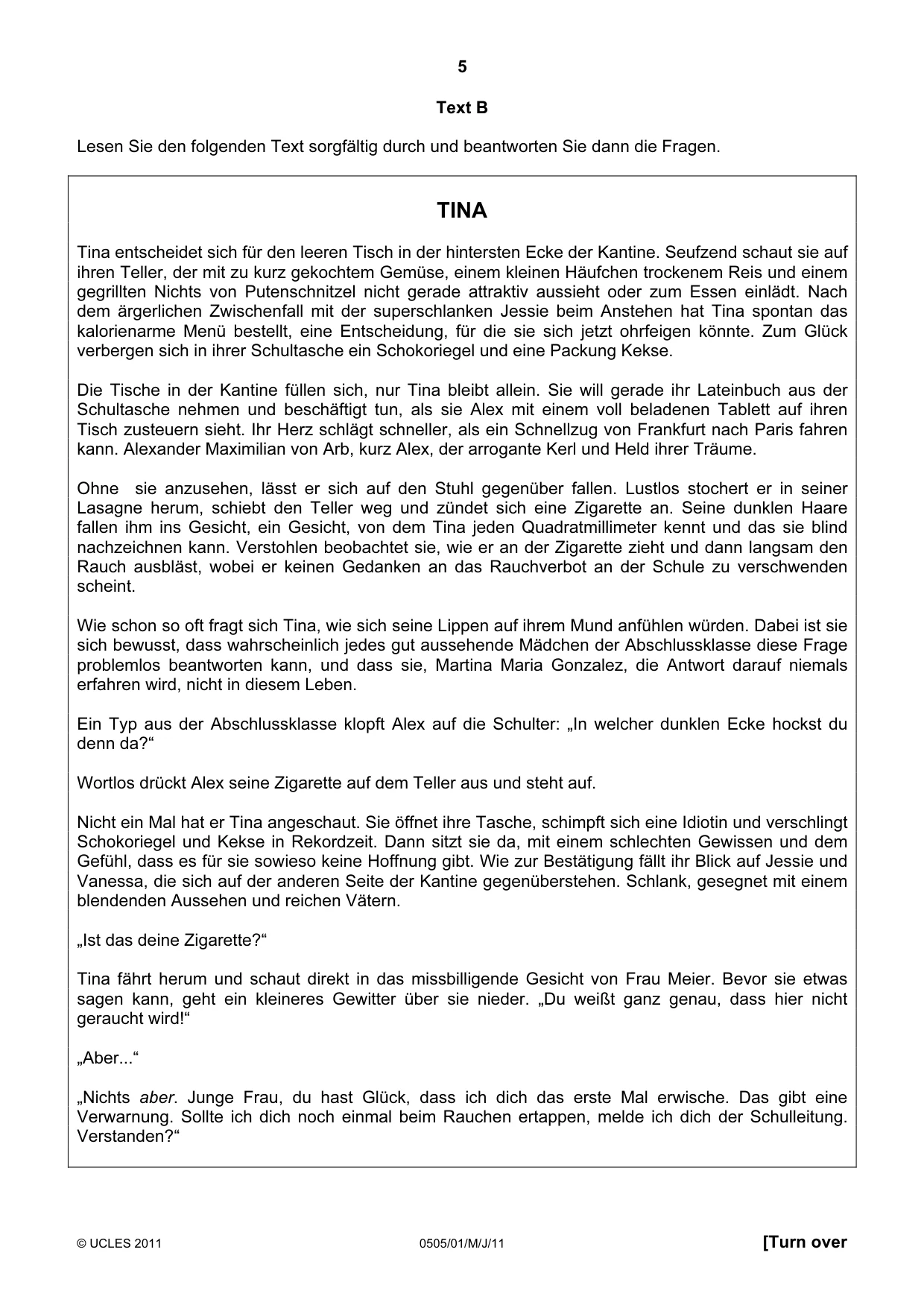 Cambridge IGCSE German - First Language 0505 2011 May/June Paper 1 · Variant 1 question paper, page 5 of 8
