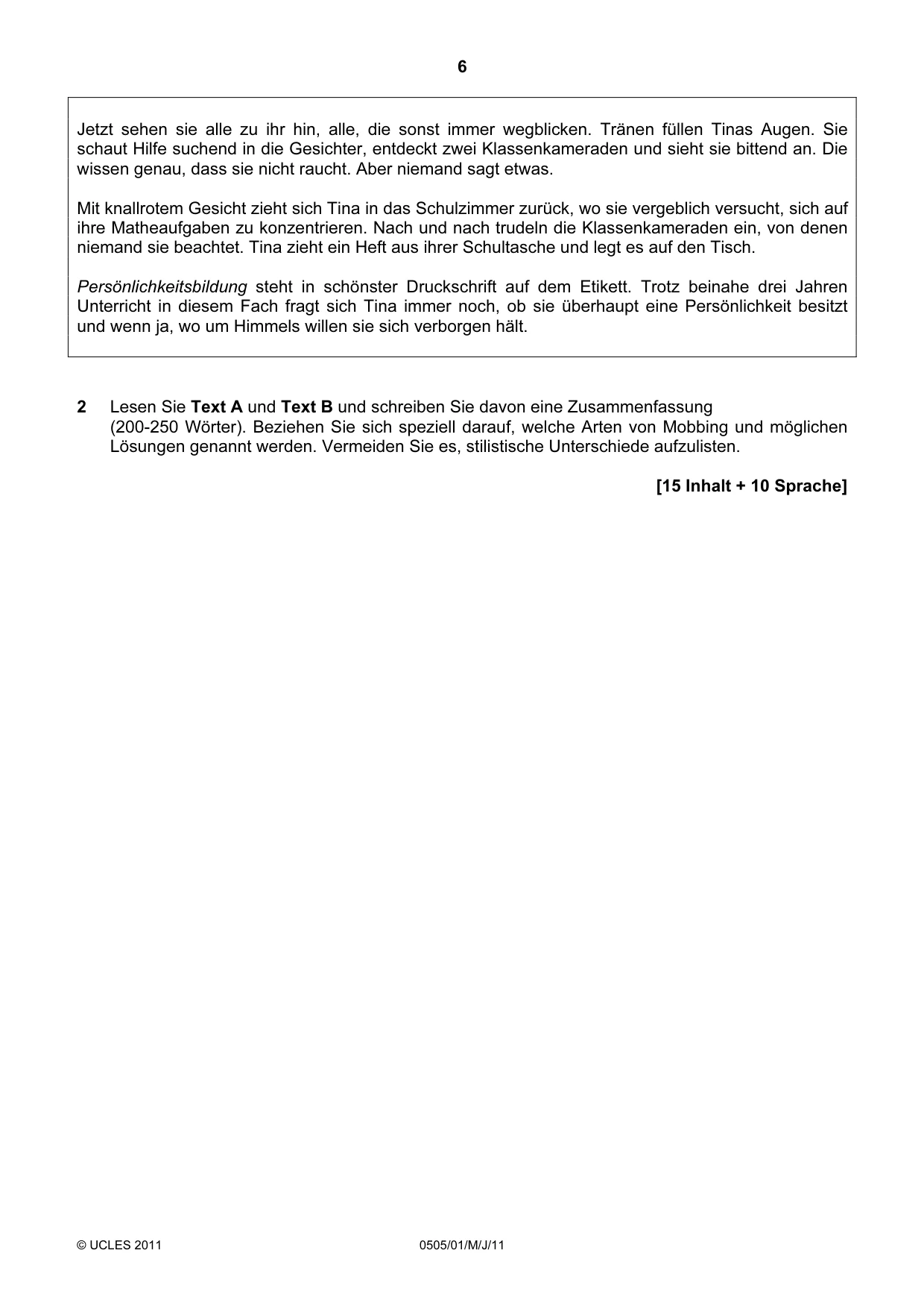 Cambridge IGCSE German - First Language 0505 2011 May/June Paper 1 · Variant 1 question paper, page 6 of 8