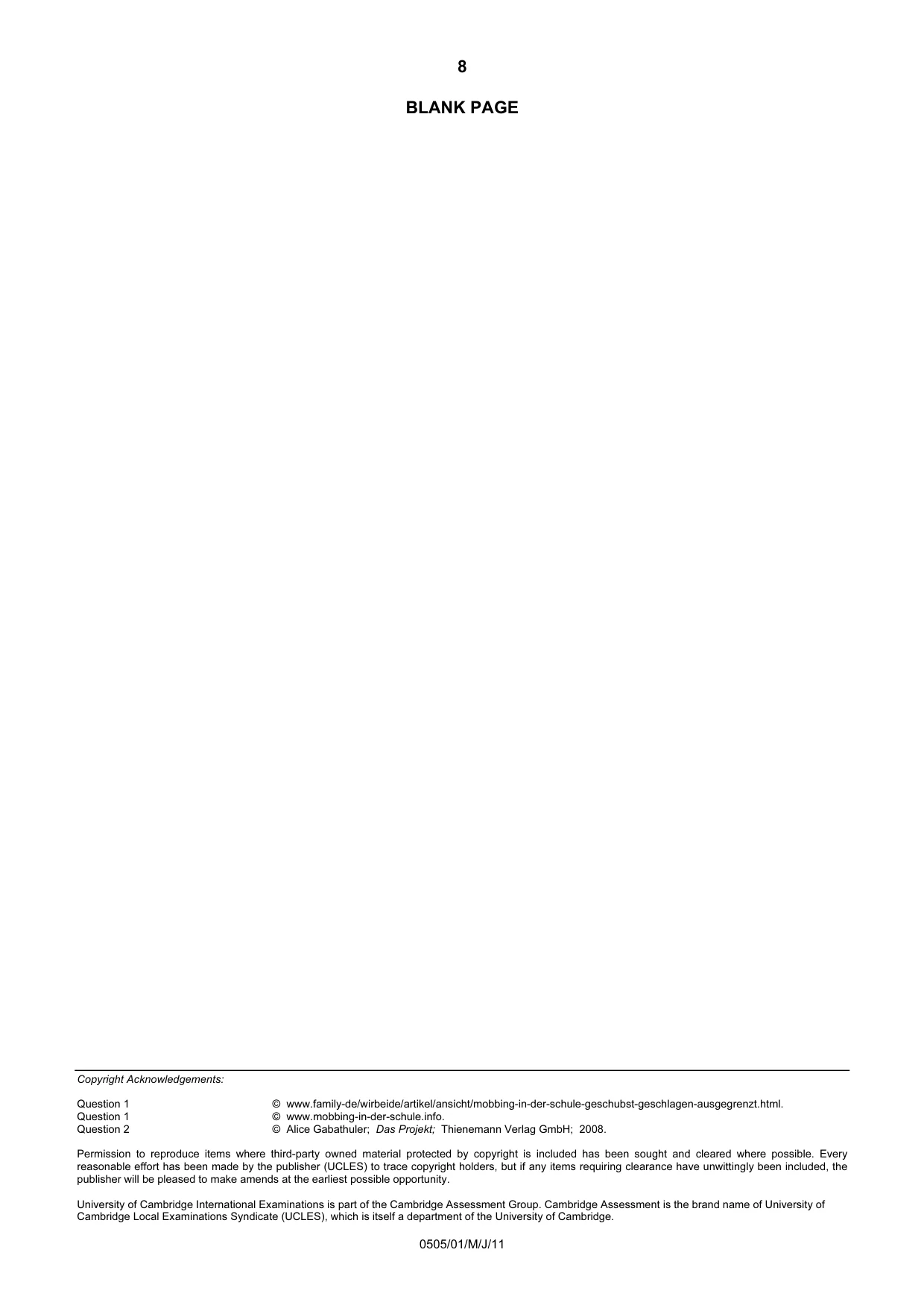 Cambridge IGCSE German - First Language 0505 2011 May/June Paper 1 · Variant 1 question paper, page 8 of 8