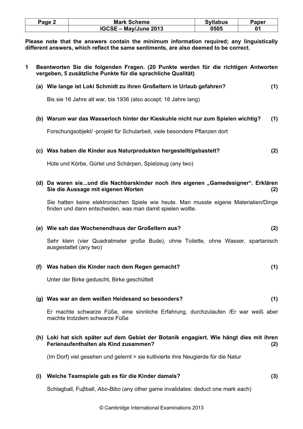Mark scheme, page 2 of 5