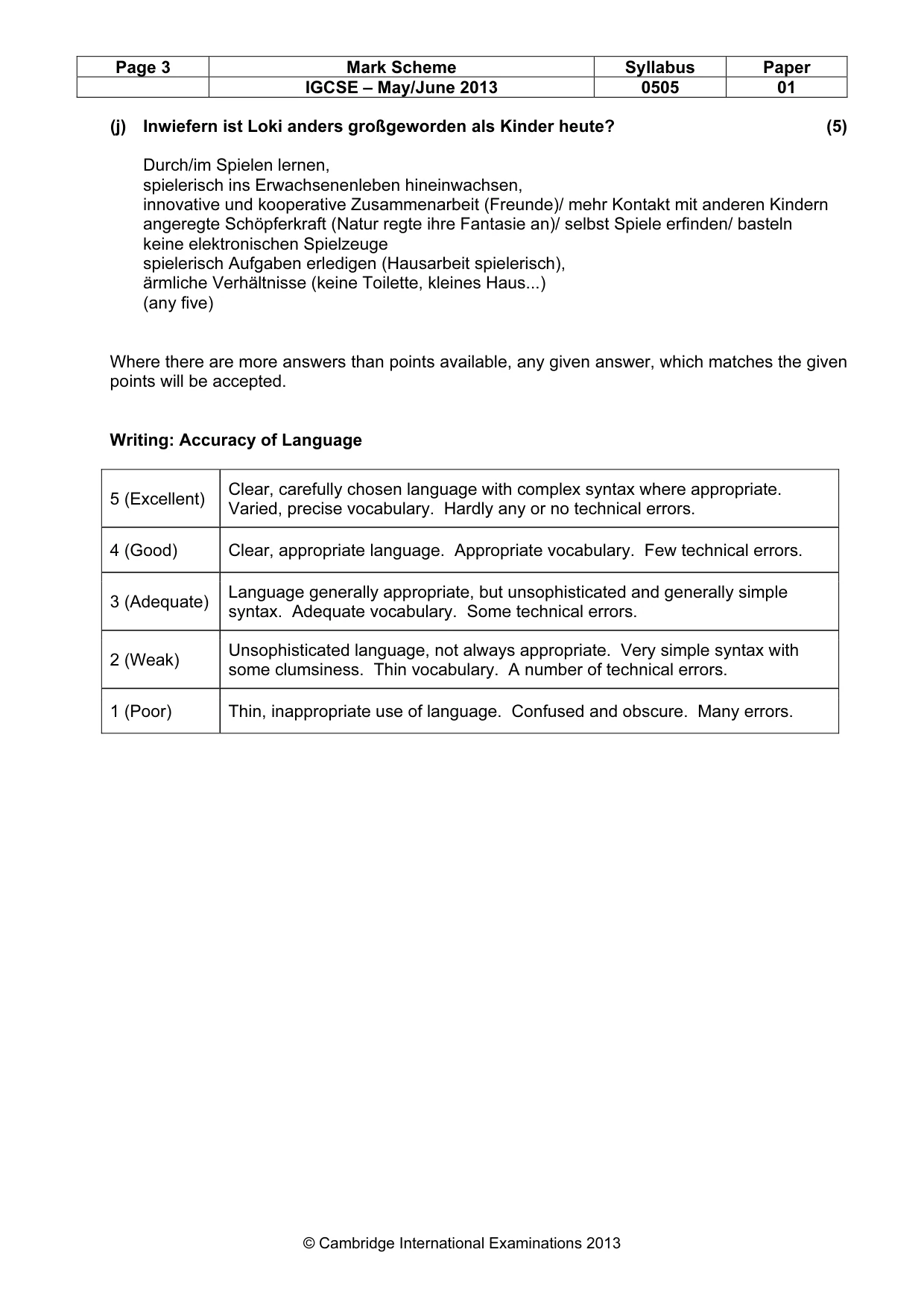 Mark scheme, page 3 of 5