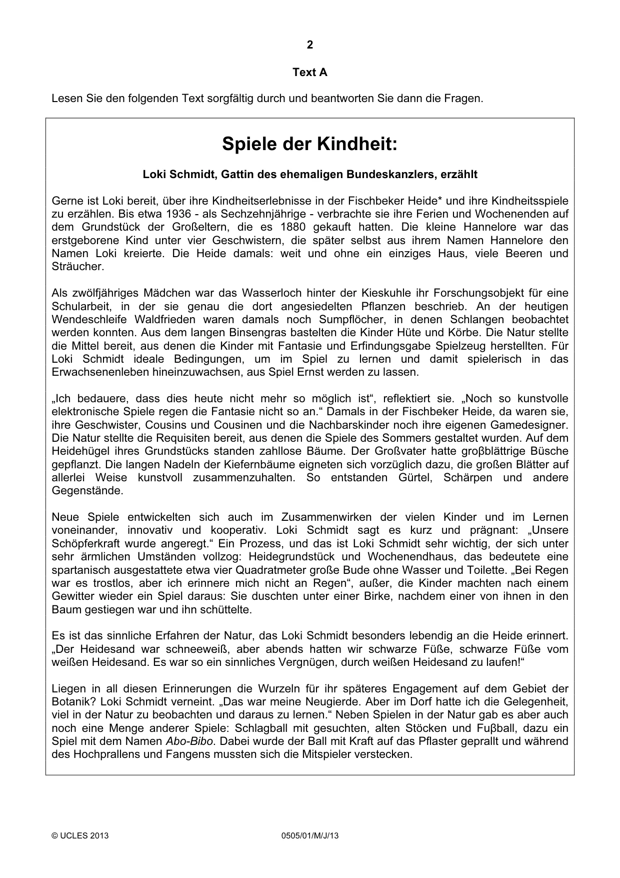 Cambridge IGCSE German - First Language 0505 2013 May/June Paper 1 · Variant 1 question paper, page 2 of 8